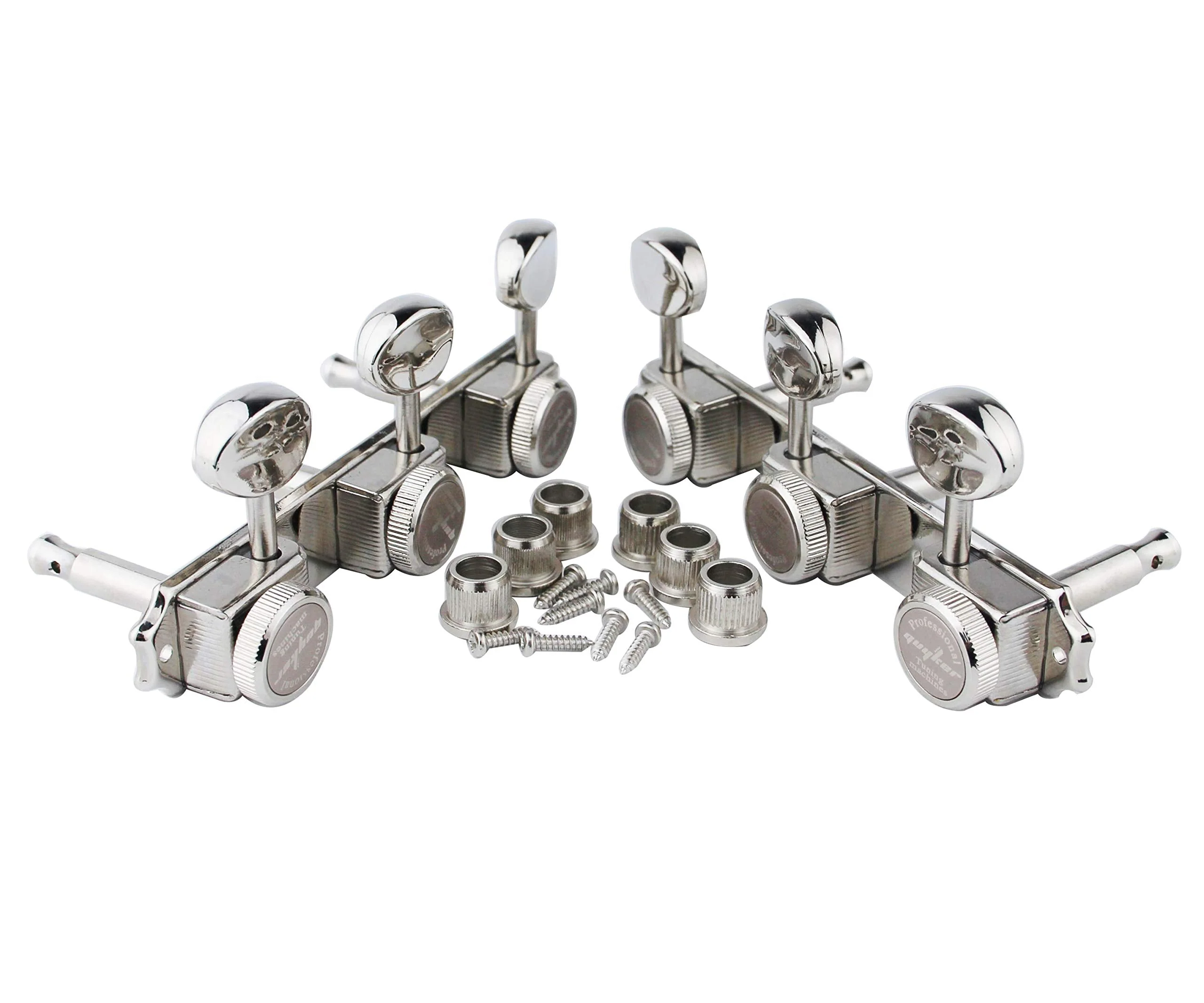 Guyker Guitar Locking Tuners on a Plate 3R-3L – Vintage Style Lock String Tuning Key Pegs Machine Heads Replacement, Nickel - Image 3