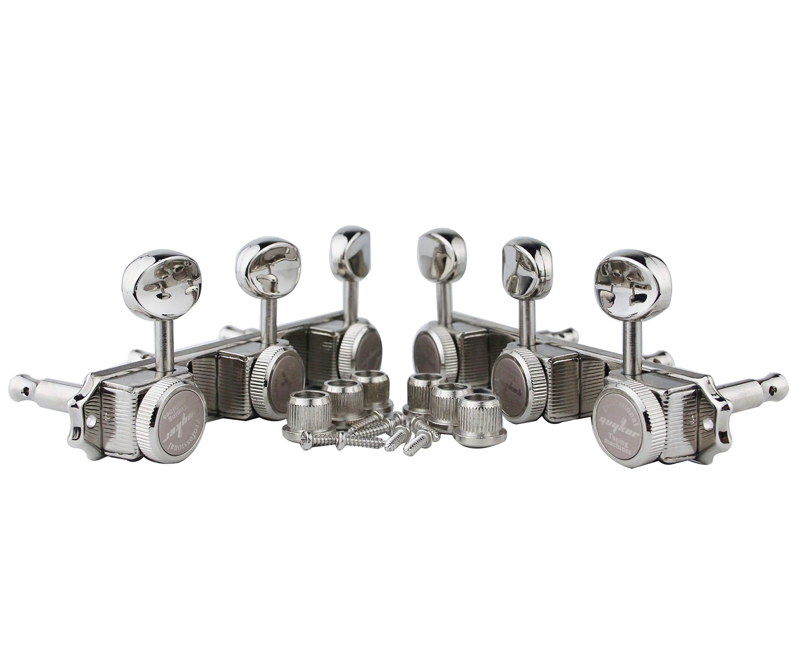 Guyker Guitar Locking Tuners on a Plate 3R-3L – Vintage Style Lock String Tuning Key Pegs Machine Heads Replacement, Nickel - Image 4
