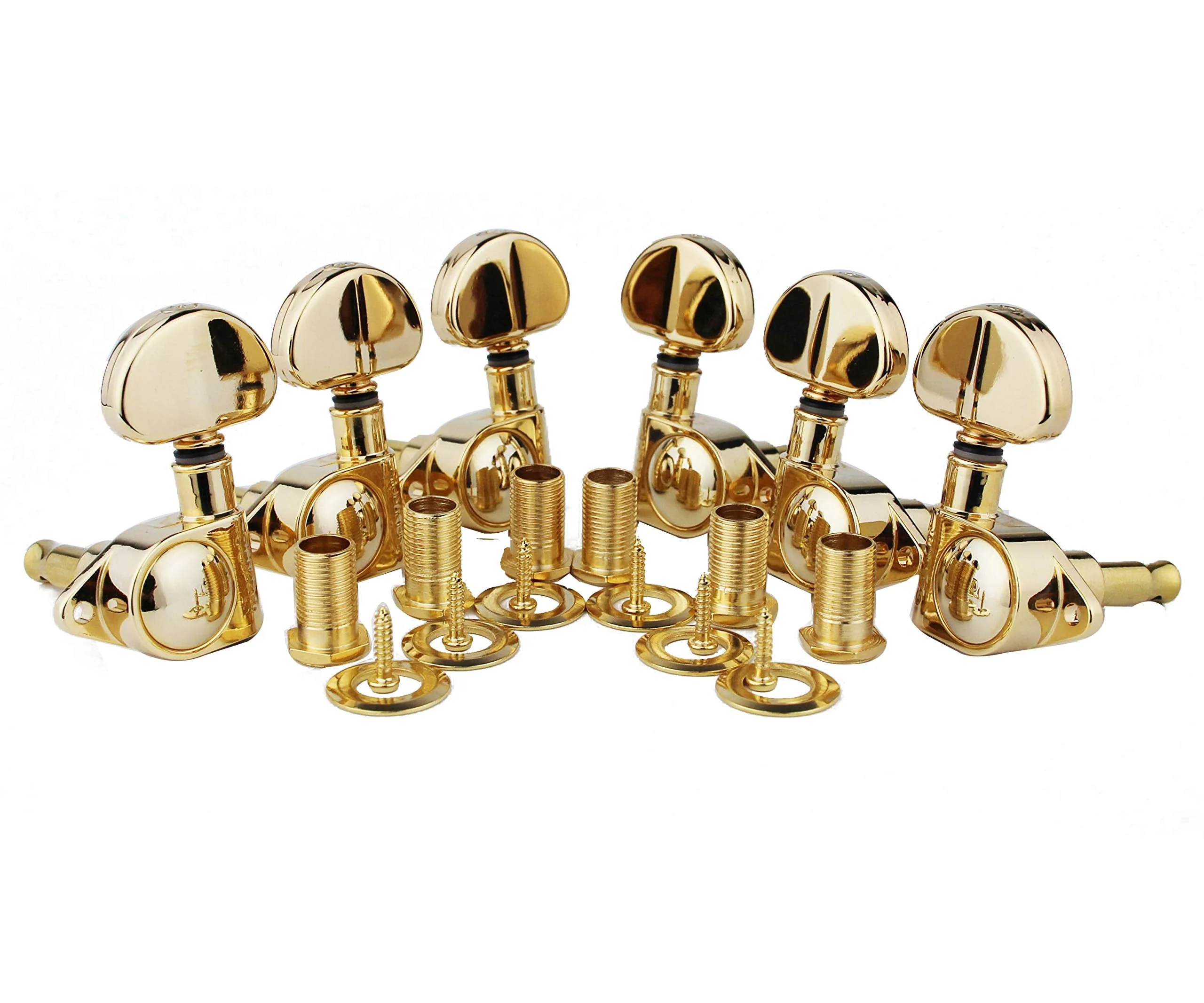 Guyker Guitar Machine Heads (3L + 3R Handed) – 1:21 Sealed Tuners Tuning Key Pegs with Big handle Replacement for Electric, Folk or Acoustic Guitars – Gold, GK102G - Image 2