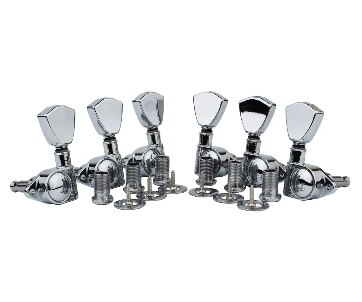 Guyker Guitar Machine Heads (3L + 3R Handed) – 1:21 Sealed Tuners Tuning Key Pegs with Trapezium Button Replacement for Electric, Folk or Acoustic Guitars – Chrome, GK104 - Image 2