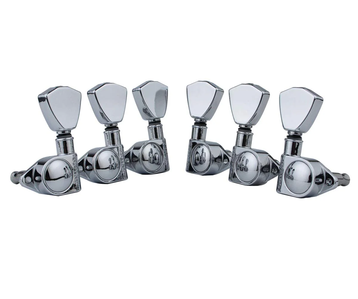 Guyker Guitar Machine Heads (3L + 3R Handed) – 1:21 Sealed Tuners Tuning Key Pegs with Trapezium Button Replacement for Electric, Folk or Acoustic Guitars – Chrome, GK104 - Image 3