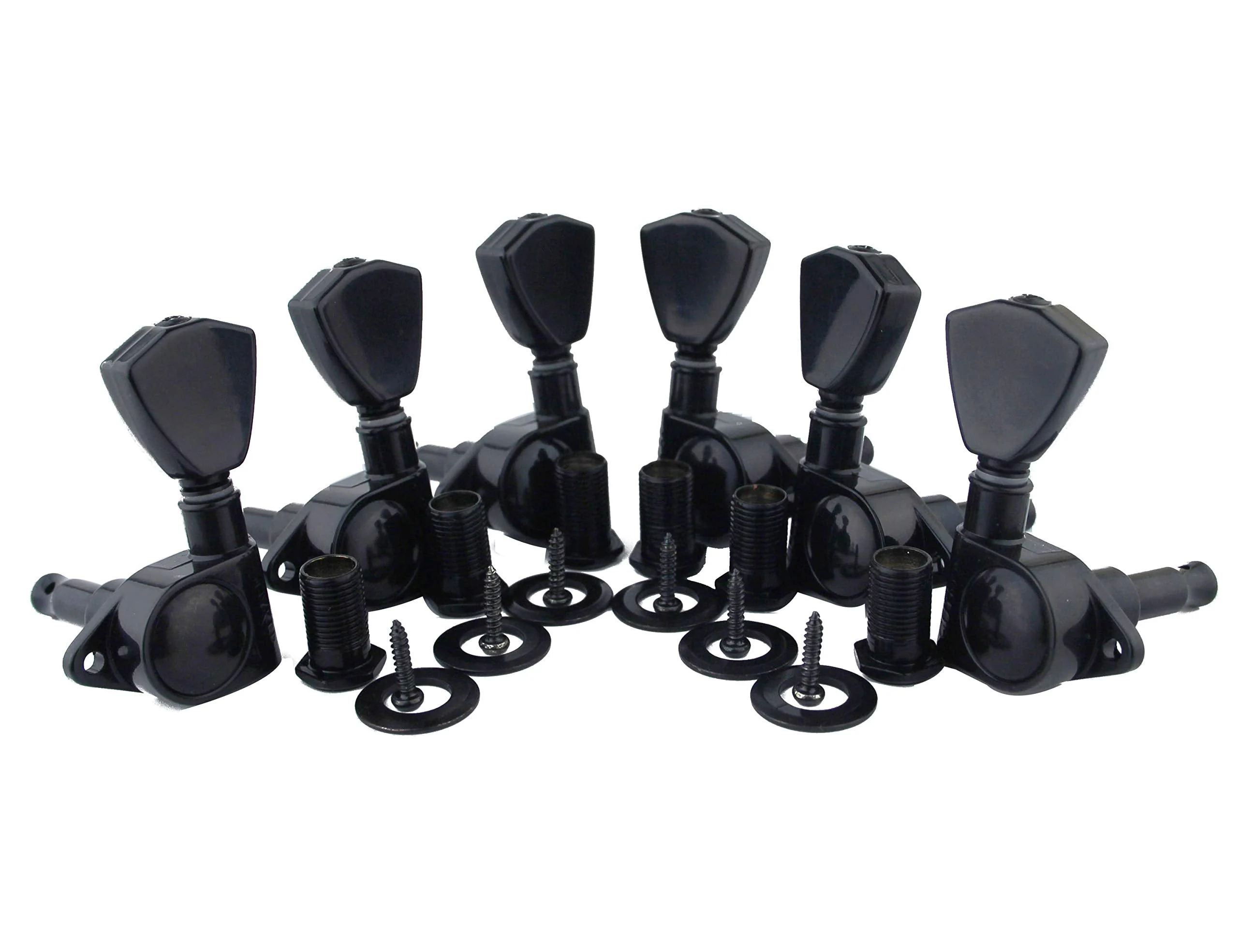 Guyker Guitar Machine Heads (3L + 3R Handed) - 1:21 Sealed Tuners Tuning Key Pegs with Trapezium Handle Replacement for Electric, Folk or Acoustic Guitars - Black, GK-104B - Image 2