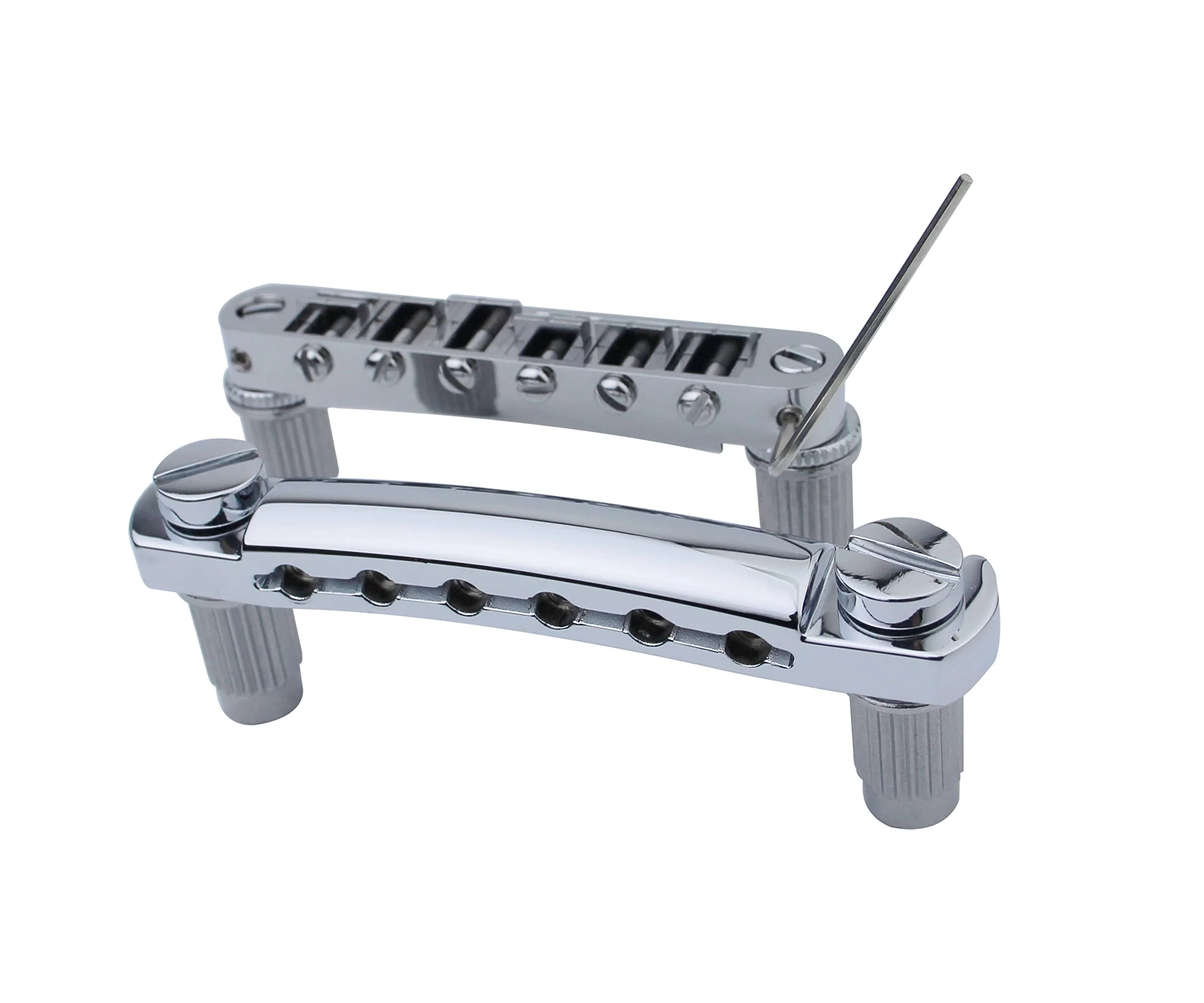 Guyker Guitar Tune-O-Matic Bridge and Stop Bar Tailpiece Combo with Anchors and Studs Replacement Compatible with LP SG EPI 6 String Electric Guitar Chrome Chrome (Bridge + Tailpiece) - Image 2
