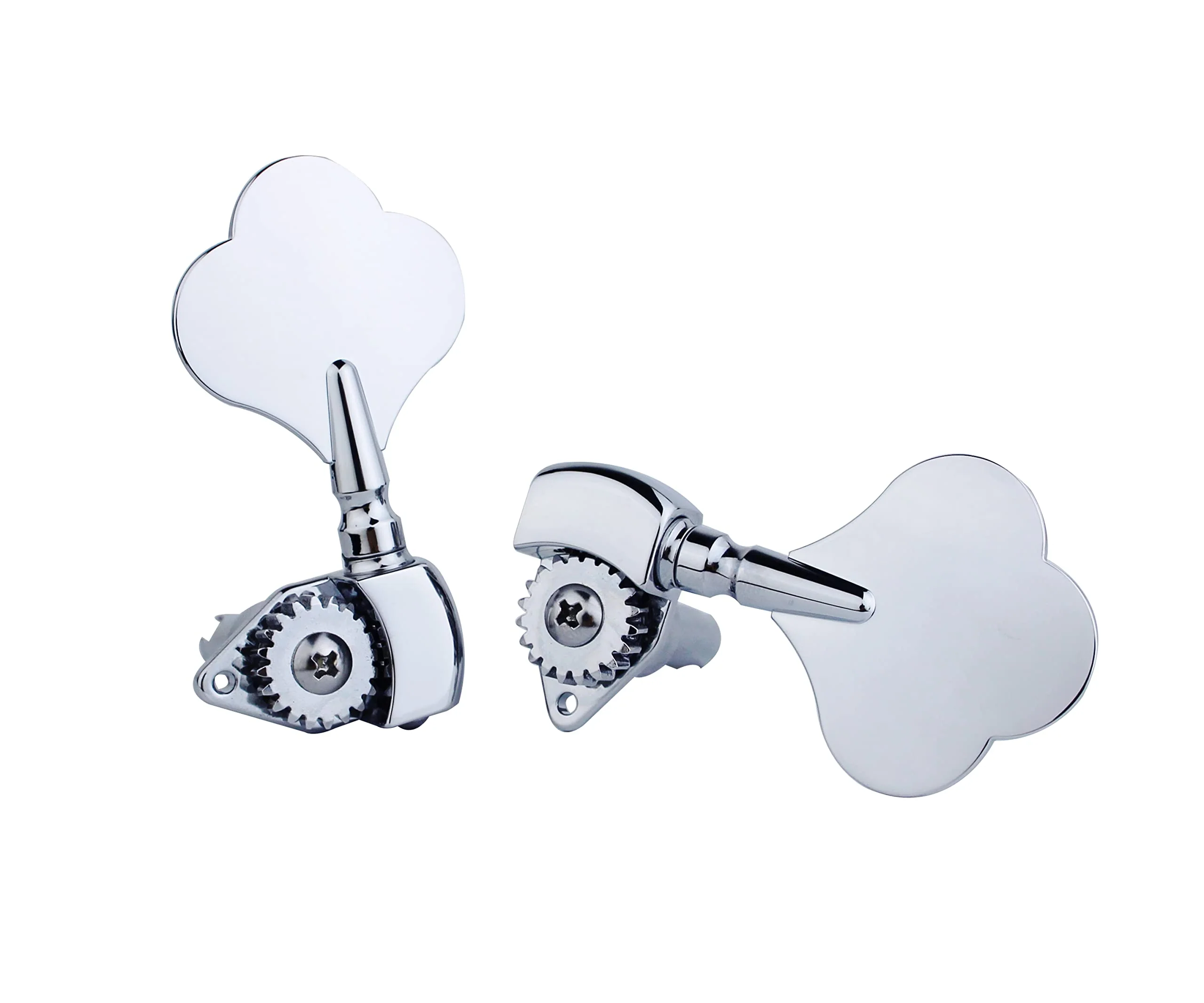 Guyker Open Frame Electric Bass Machine Head (3R + 2L) - 1:20 Ratio Gear Tuners Tuning Key Pegs - chrome 3R + 2L - Image 2