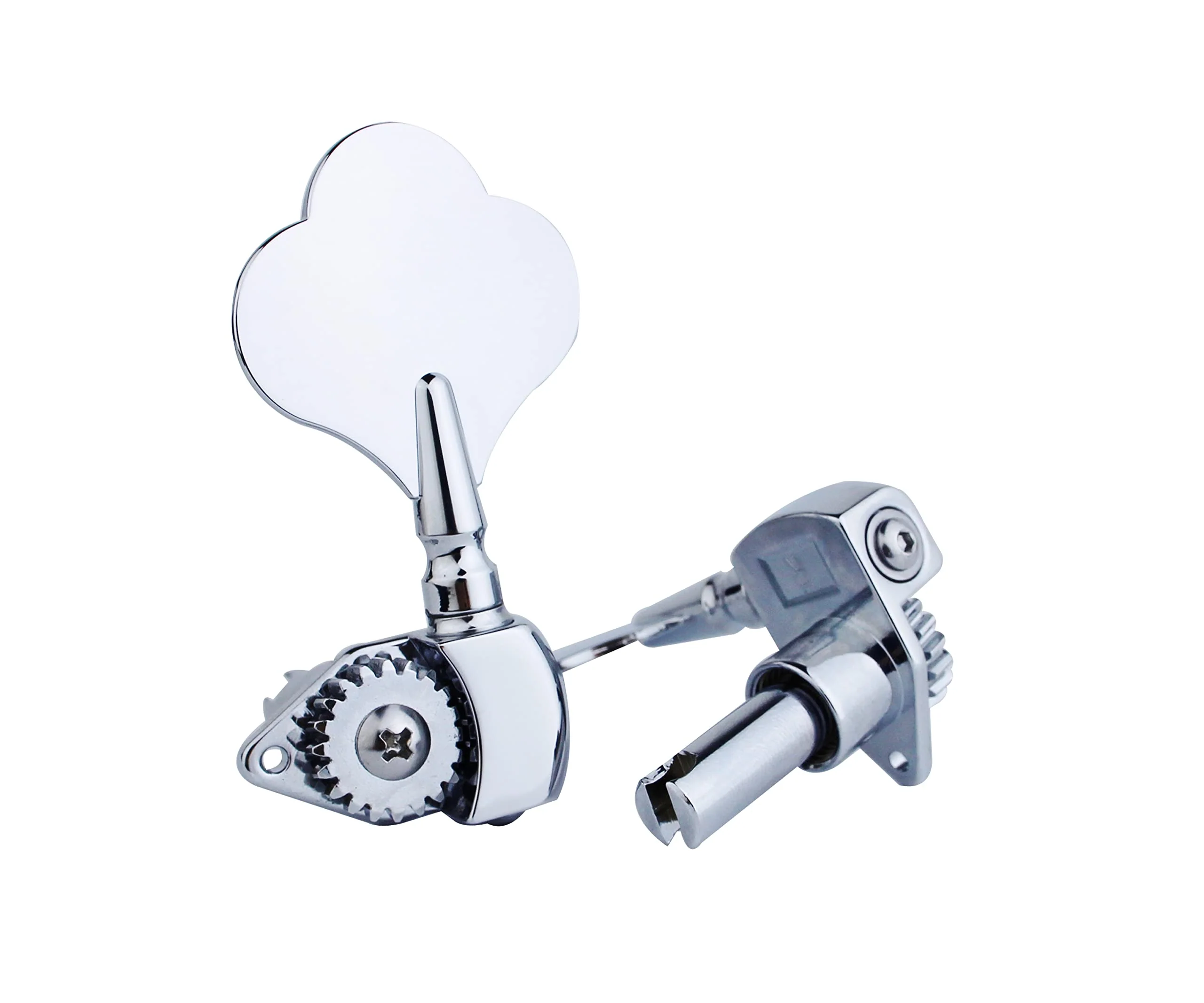 Guyker Open Frame Electric Bass Machine Head (3R + 2L) - 1:20 Ratio Gear Tuners Tuning Key Pegs - chrome 3R + 2L - Image 3