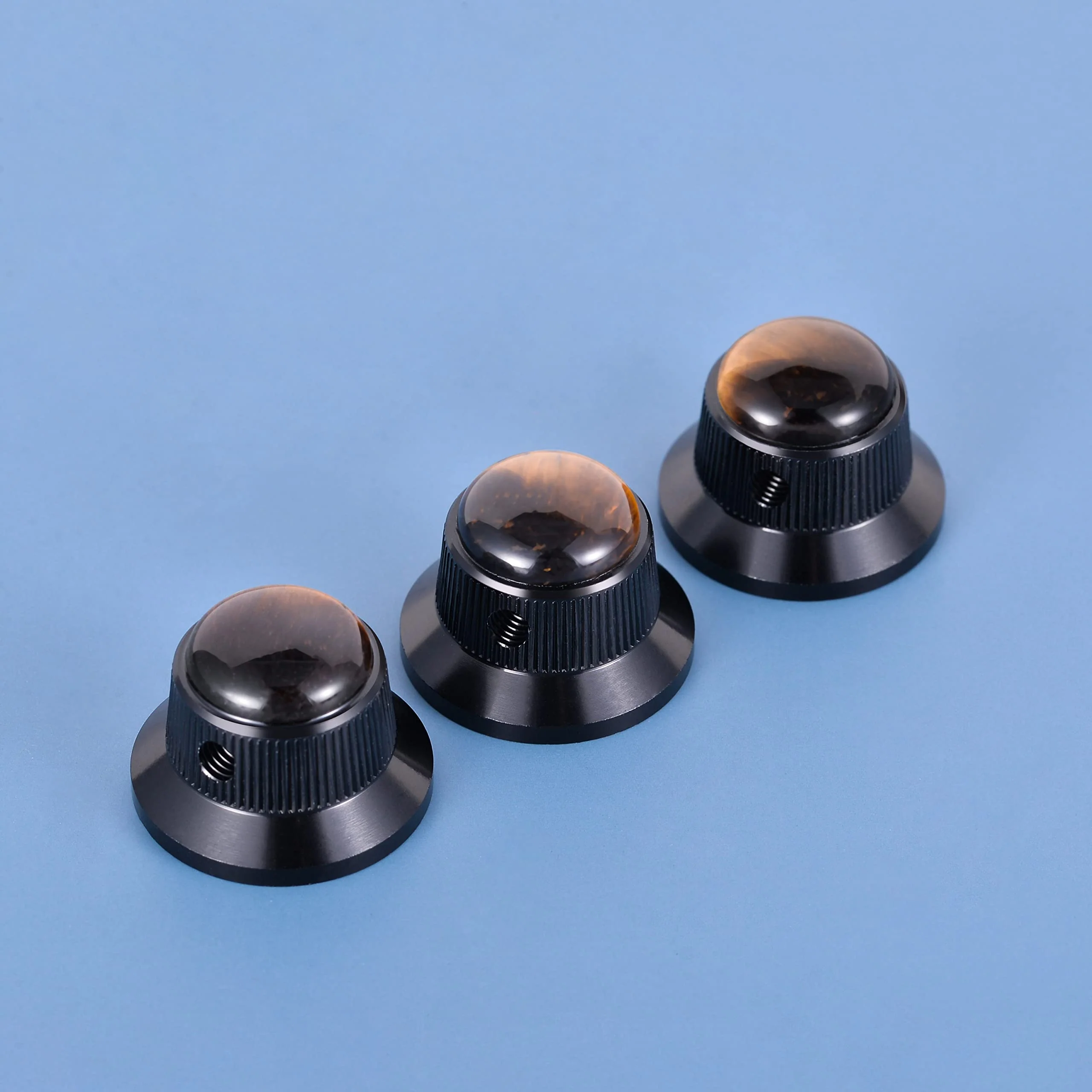 Guyker Top Hat Guitar Bass Potentiometer Control Knobs with 6mm Dia. Shaft Pots - 3PCS Aluminium Alloy Bell Speed Tone Volume Knob for Electric Guitar or Precision Bass, Tiger-Eye Top - Image 4