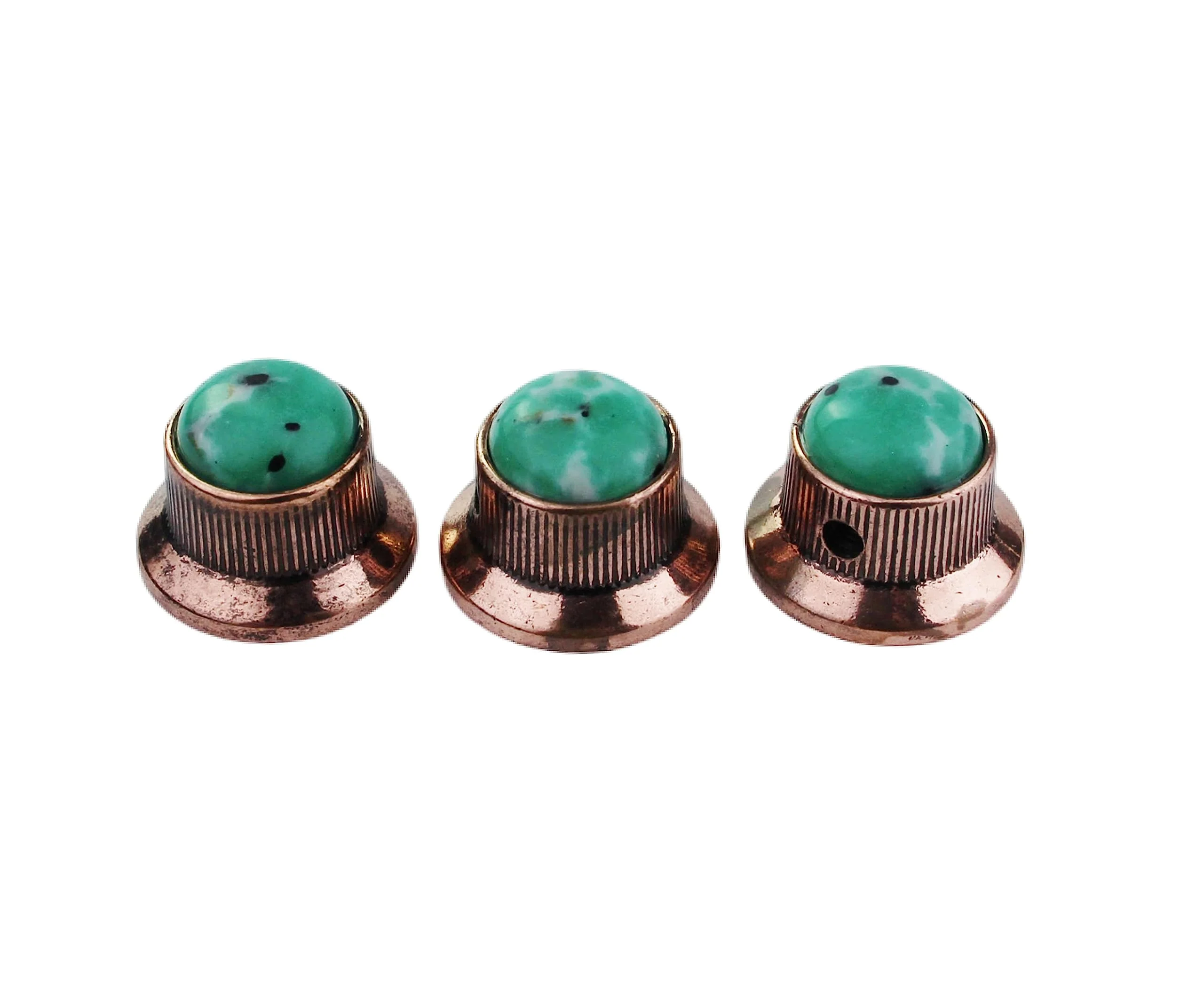 Guyker Top Hat Guitar Bass Potentiometer Control Knobs with 6mm Dia. Shaft Pots - 3PCS Zinc alloy Bell Speed Tone Volume Knob Replacement Part, (Green Top, bronze) Green Top