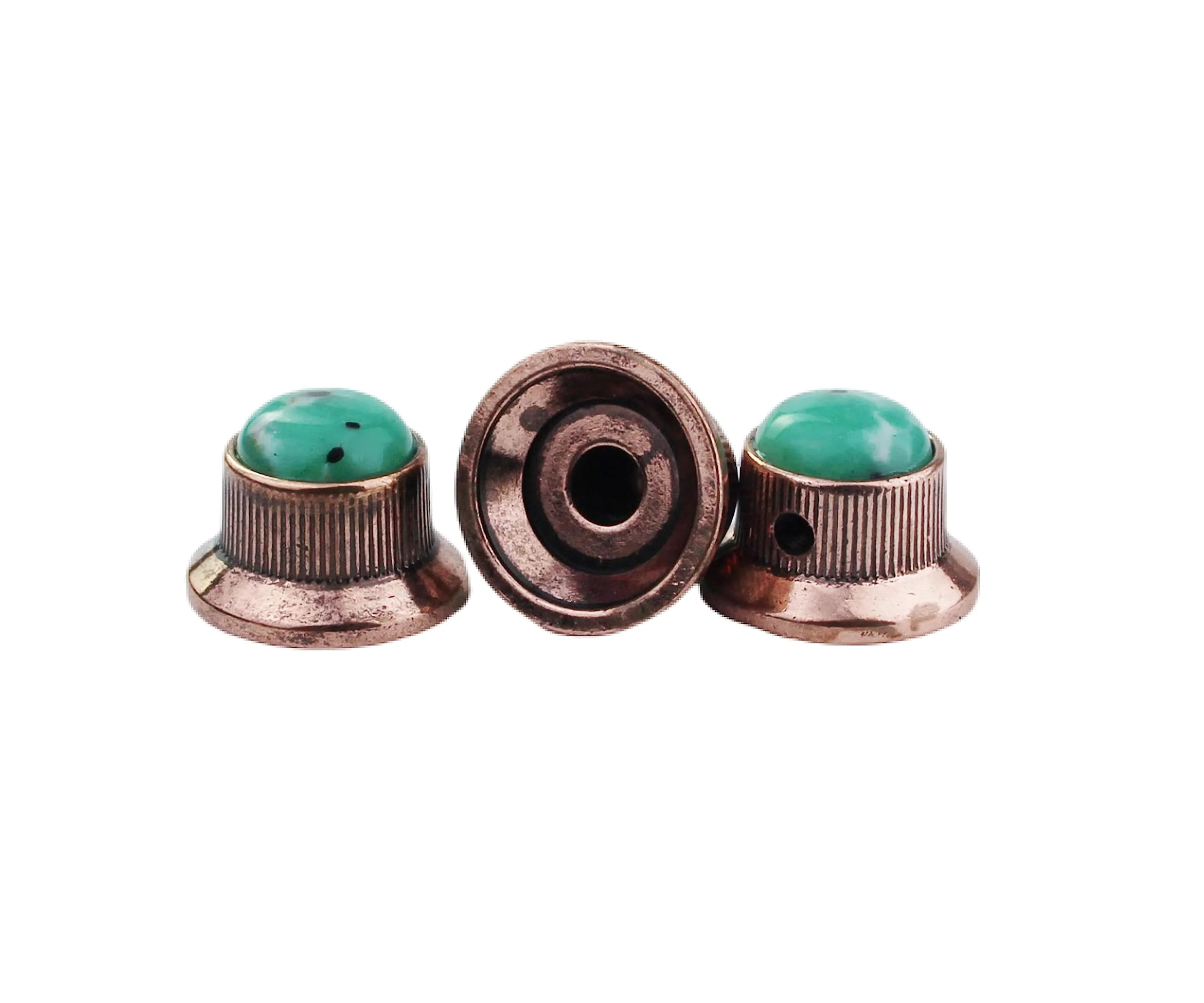 Guyker Top Hat Guitar Bass Potentiometer Control Knobs with 6mm Dia. Shaft Pots - 3PCS Zinc alloy Bell Speed Tone Volume Knob Replacement Part, (Green Top, bronze) Green Top - Image 2