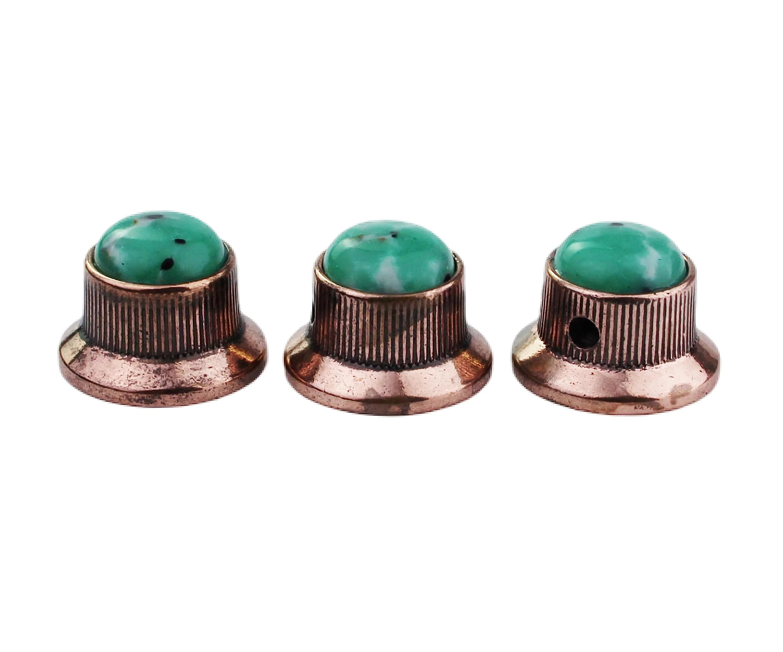 Guyker Top Hat Guitar Bass Potentiometer Control Knobs with 6mm Dia. Shaft Pots - 3PCS Zinc alloy Bell Speed Tone Volume Knob Replacement Part, (Green Top, bronze) Green Top - Image 3