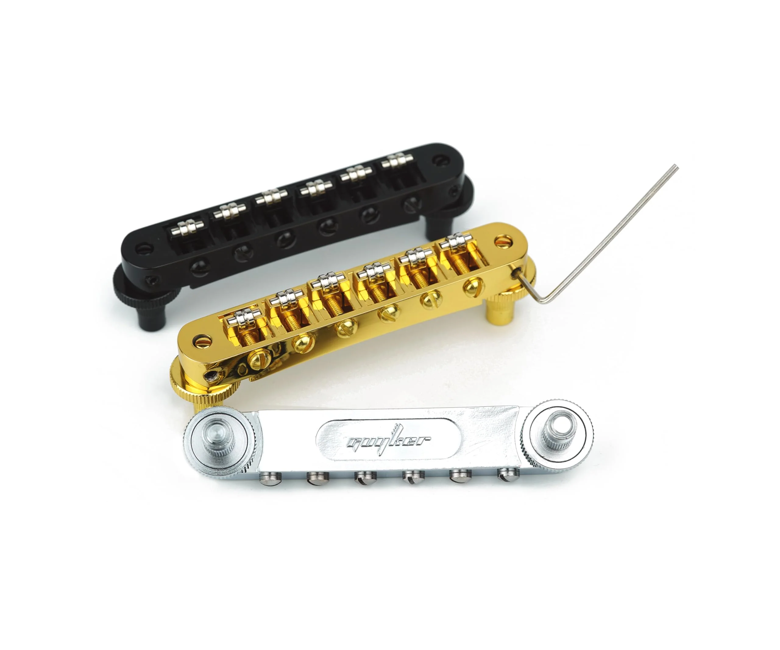Guyker Tune-O-Matic Roller Saddle Bridge - String Space 10.5mm Guitar Bridges with Post Hole 4.2mm Replacement Compatible with Les Paul LP SG 6 String Electric Guitar GM015, Gold - Image 2