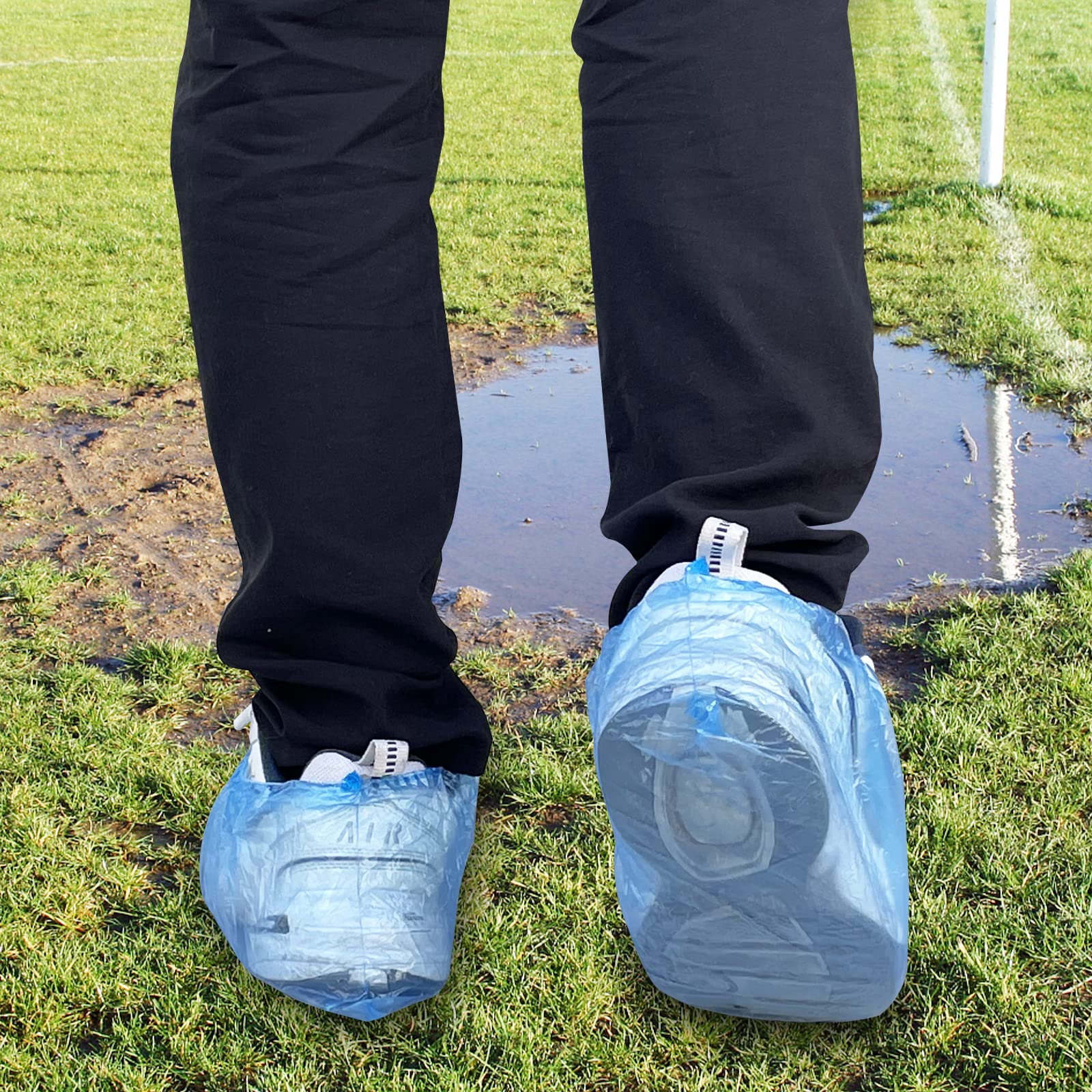 Gvolatee Pack of 100 Disposable Blue Non-Slip Waterproof Plastic Shoe Covers Non-Slip, Universal Size Overshoes, Dustproof Shoe Cover for Medicine, Construction, Garden, Factory - Image 3