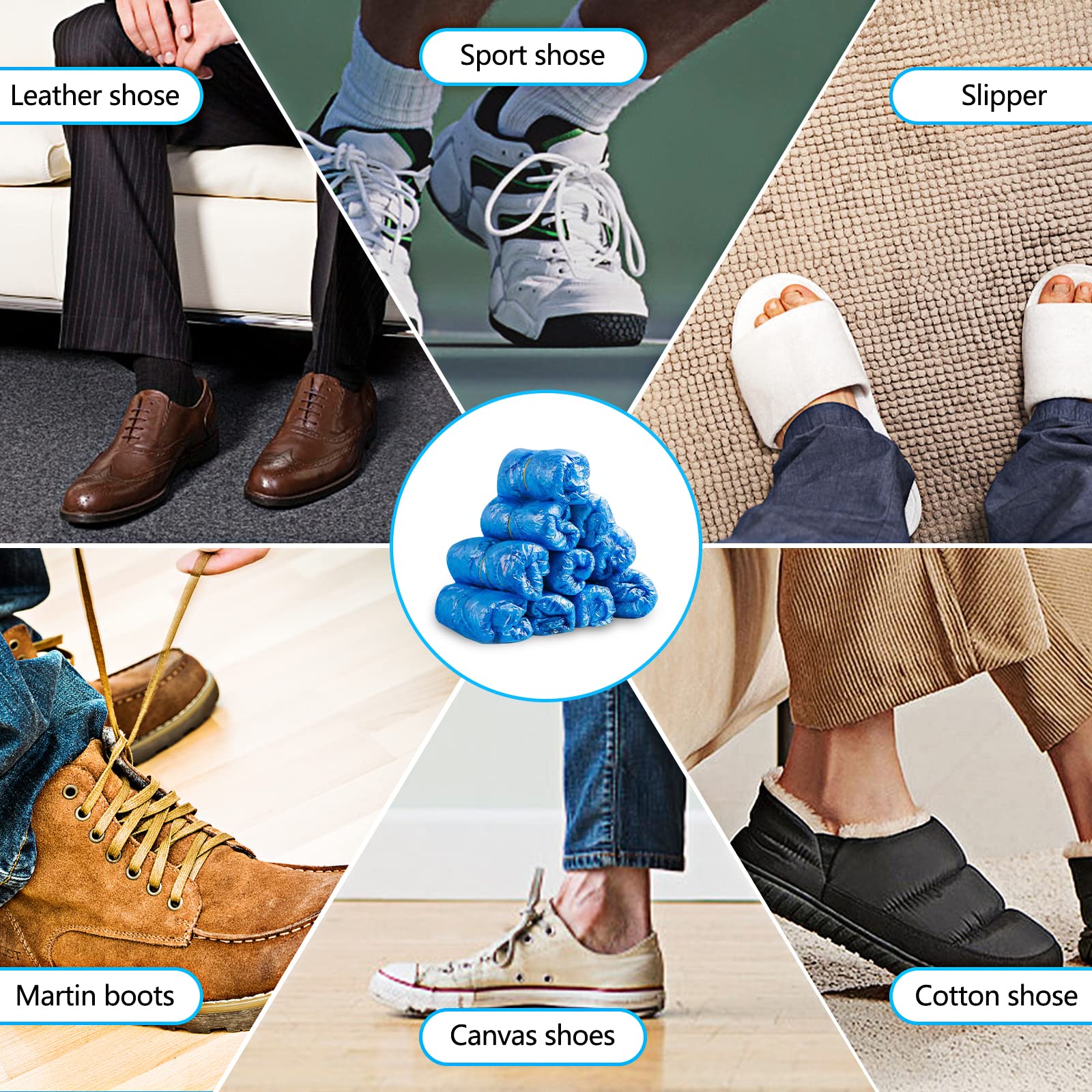 Gvolatee Pack of 100 Disposable Blue Non-Slip Waterproof Plastic Shoe Covers Non-Slip, Universal Size Overshoes, Dustproof Shoe Cover for Medicine, Construction, Garden, Factory - Image 5