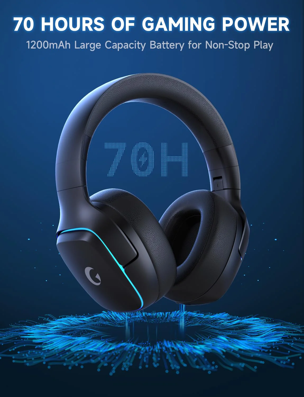 Gvyugke 2.4GHz Wireless Gaming Headsets for PS5, PS4, PC, Switch - Bluetooth 5.3 Gaming Headphones with Noise Canceling Mic, 7.1 Surround Sound, 70H Battery, Blue Lighting - Matte Black - Image 3