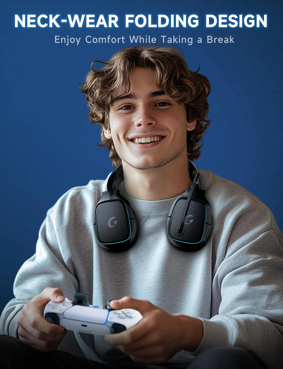 Gvyugke 2.4GHz Wireless Gaming Headsets for PS5, PS4, PC, Switch - Bluetooth 5.3 Gaming Headphones with Noise Canceling Mic, 7.1 Surround Sound, 70H Battery, Blue Lighting - Matte Black - Image 4