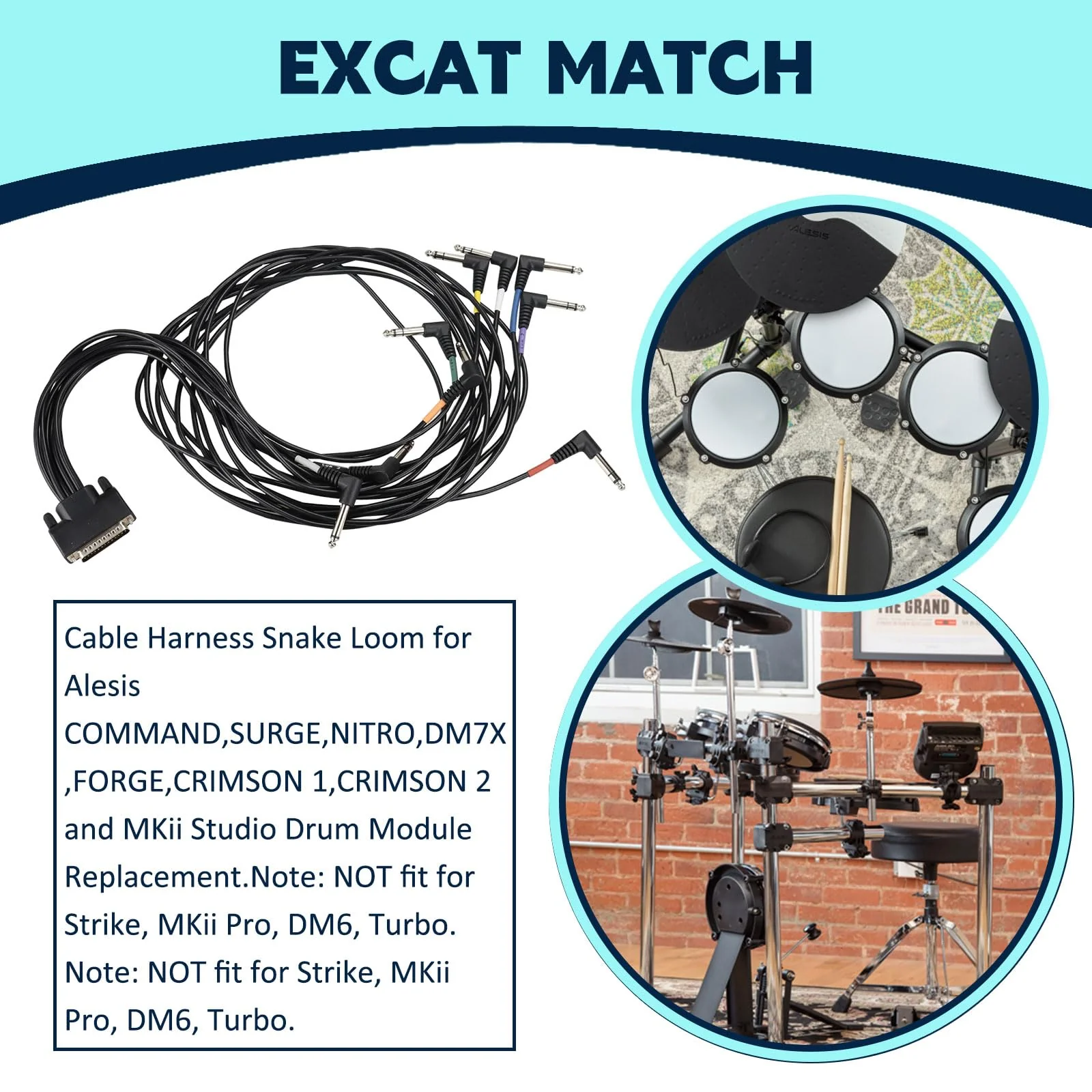 GWNOWZZET Cable Snake Harness for Alesis Drum Module COMMAND SURGE NITRO DM7X FORGE 6.35mm Rca Male Heads - Image 2