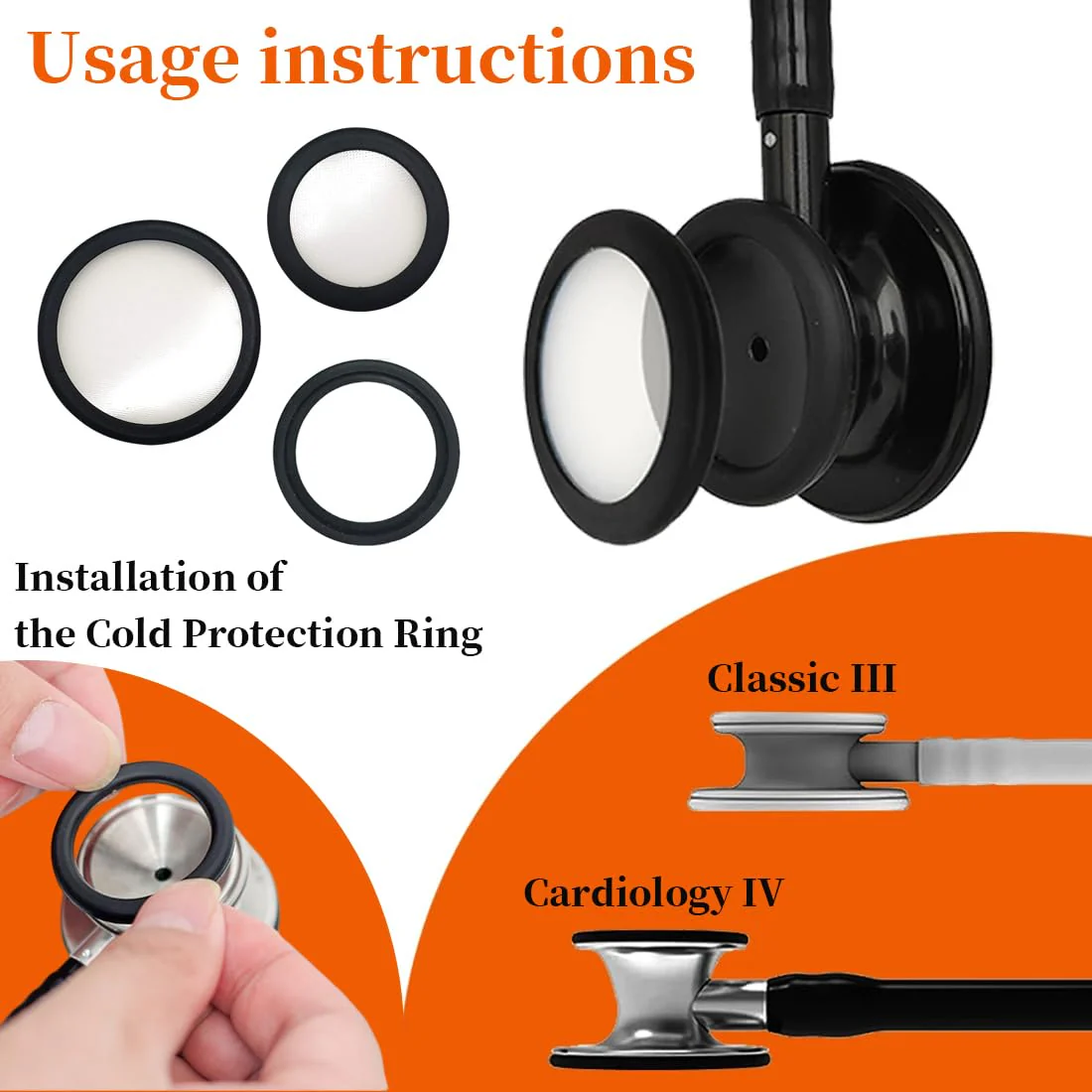 GXGM 1 Set Suitable for Littmann Stethoscope Replacement Parts, Littmann Membrane, Large and Small Suspension Membrane + Non-Slip Ring Set, 2 Pairs of Silicone Stethoscope Earplugs (Black, Grey) - Image 3