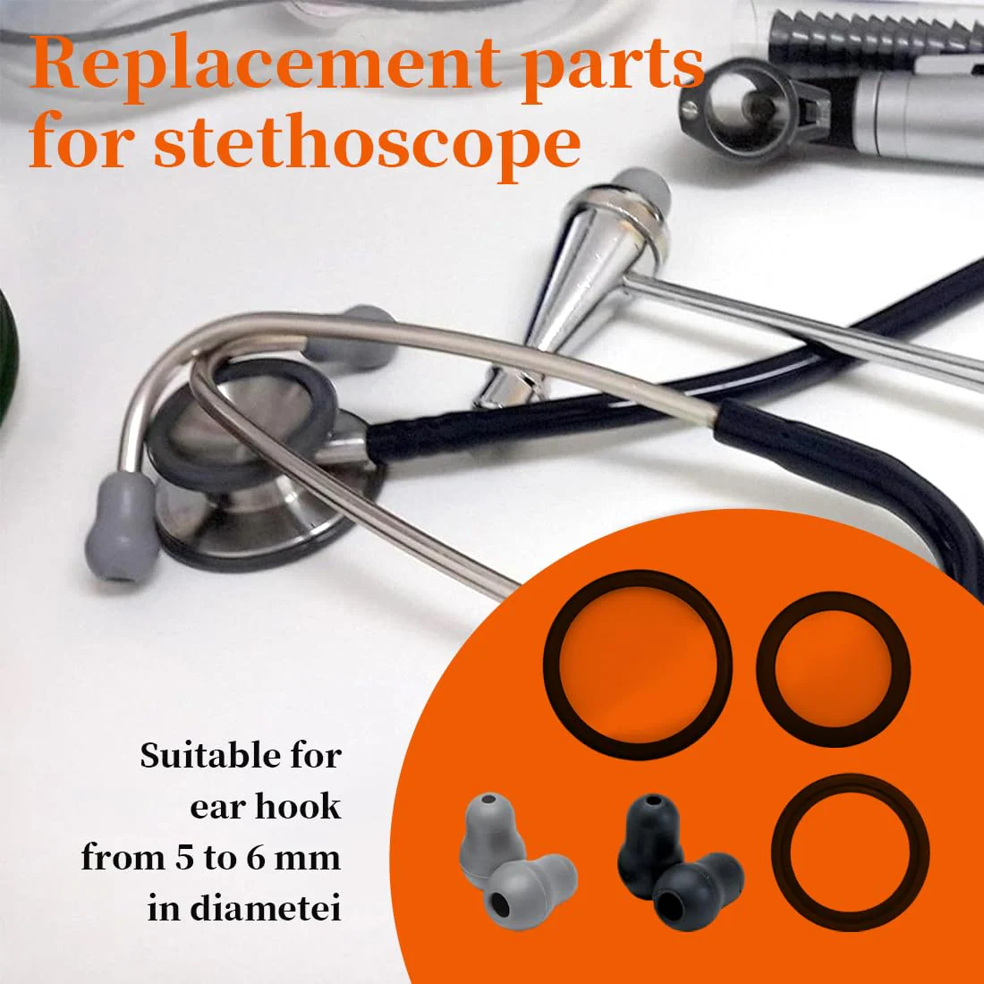 GXGM 1 Set Suitable for Littmann Stethoscope Replacement Parts, Littmann Membrane, Large and Small Suspension Membrane + Non-Slip Ring Set, 2 Pairs of Silicone Stethoscope Earplugs (Black, Grey) - Image 5