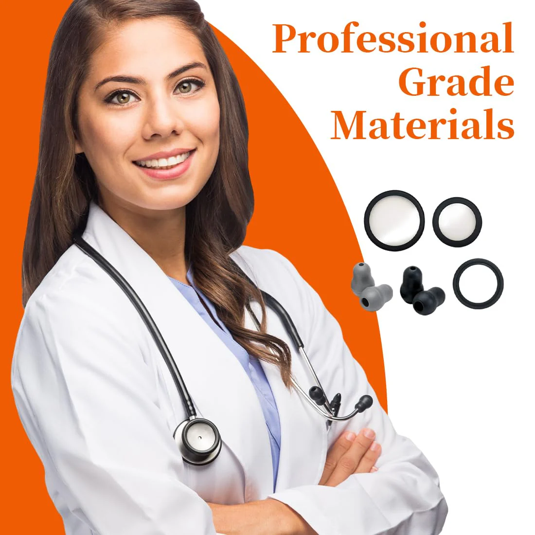 GXGM 1 Set Suitable for Littmann Stethoscope Replacement Parts, Littmann Membrane, Large and Small Suspension Membrane + Non-Slip Ring Set, 2 Pairs of Silicone Stethoscope Earplugs (Black, Grey) - Image 6