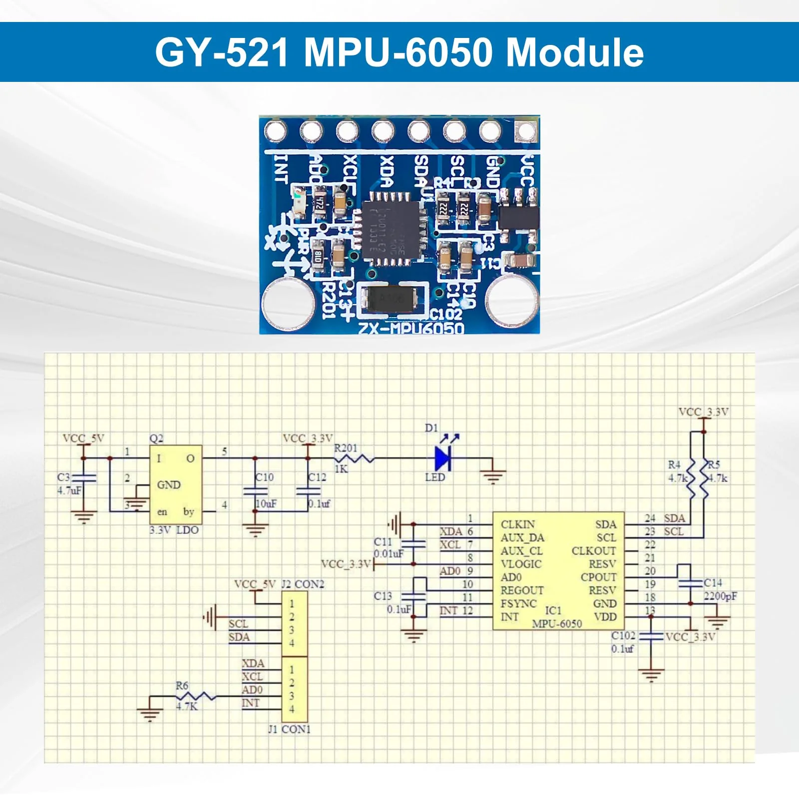 GY-521 MPU6050 Module AYWHP 3 Pieces 3 Axis Gyroscope and 3 Axis Accelerometer 6DOF Sensor Module 16 Bit AD Converter Data Output IIC I2C for Arduino - Image 5