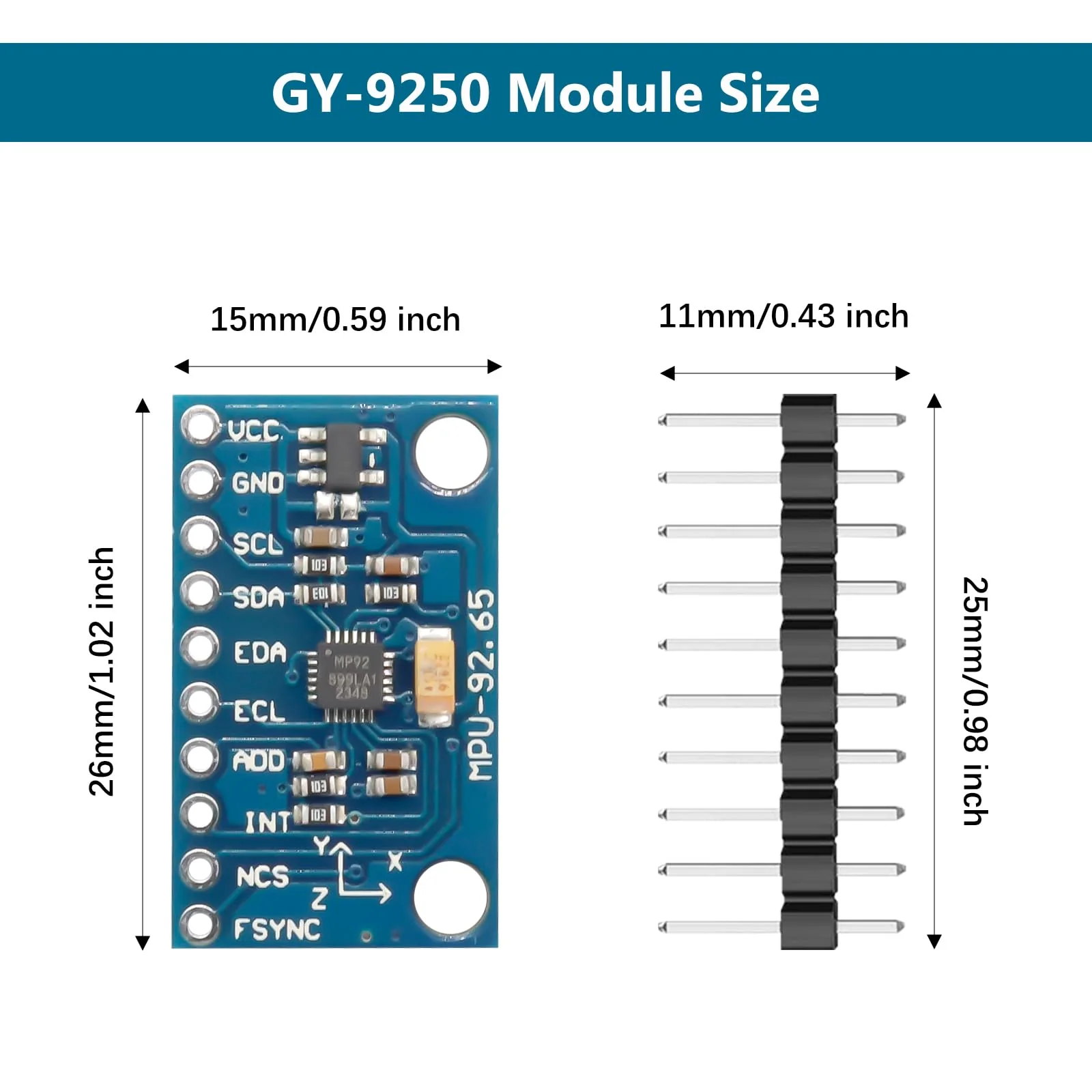 GY-9250 9-Axis Sensor Module Binghe 1 Piece MPU9250 Accelerator Gyro Sensor Compass Magnetic Field Sensor Acceleration Range ±2±4±8±16g I2C/SPI Communication 3-5V Compatible with Arduino - Image 3