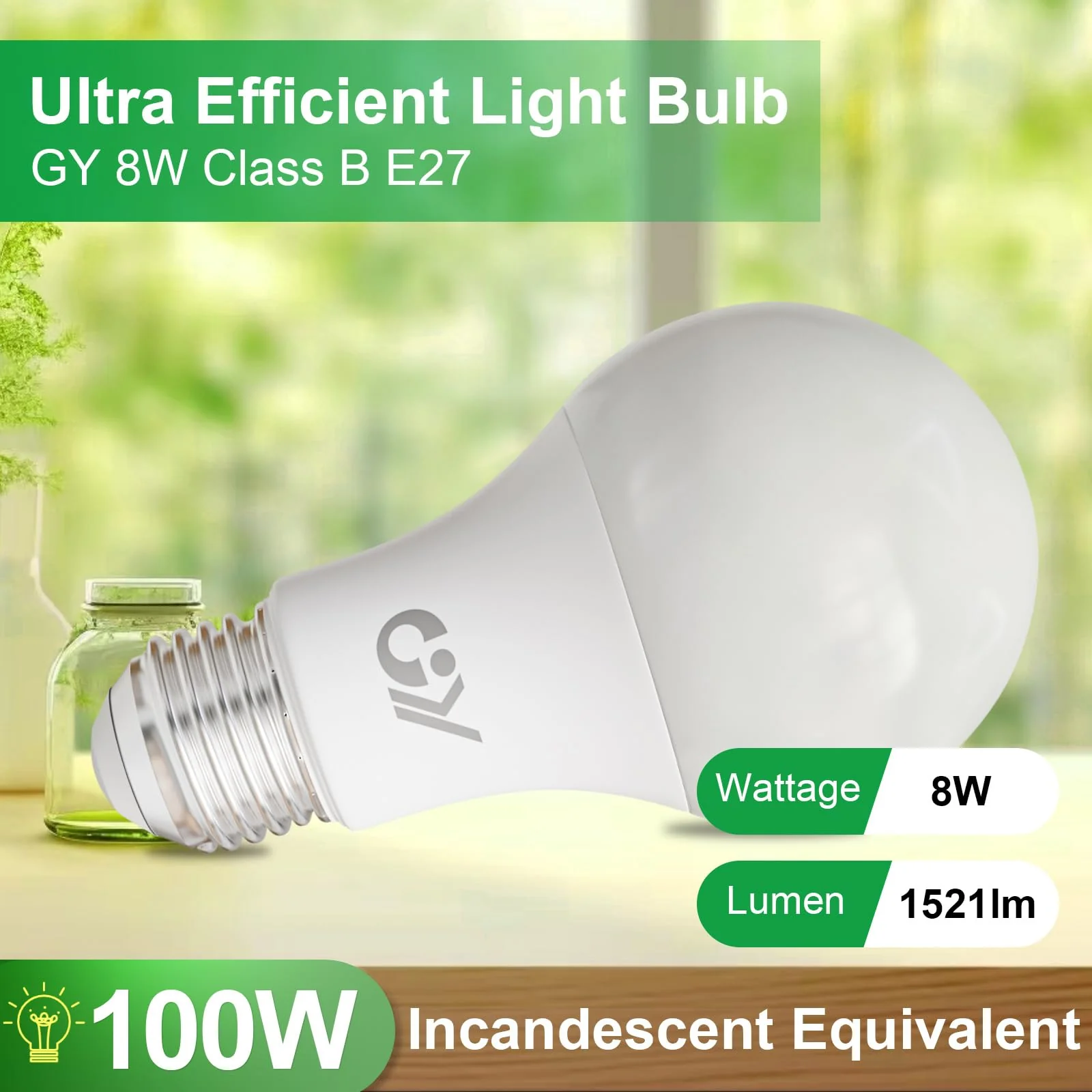 GY E27 LED Warm White Light Bulb, 8 W 1521 LM Energy Saving Bulb, Replaces 100 W Bulbs, Energy Efficiency Class B, A60 LED Warm White, Beam Angle 360° Bulb, Not Dimmable, Pack of 6 A60-8w3000k-6 6 Stück - Image 2