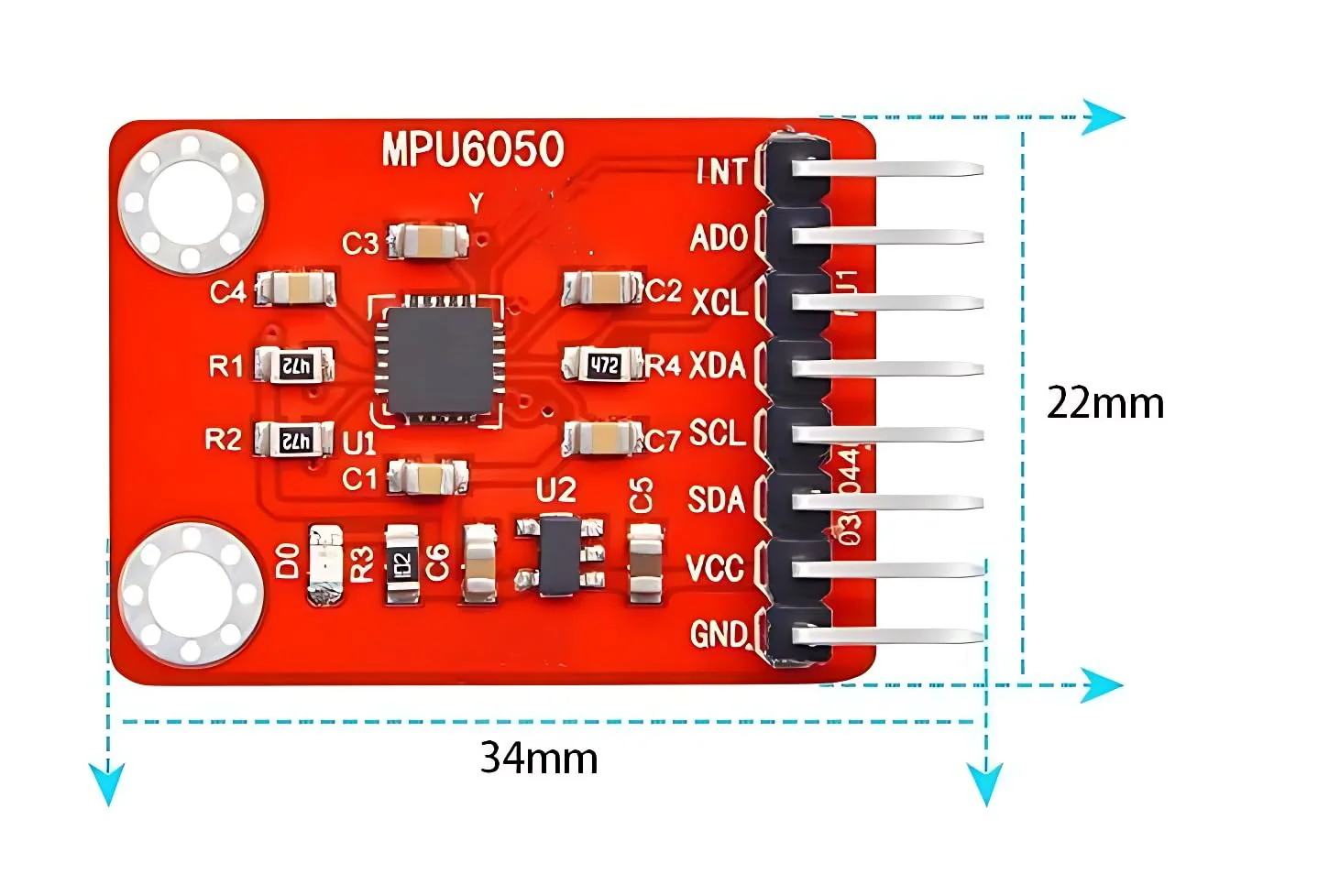 Gyroscope Accelerometer, MPU6050 6-Axis Accelerometer Gyroscope Sensor Module 16 Bit AD Converter Data Output for Engineers, Technicians - Image 2
