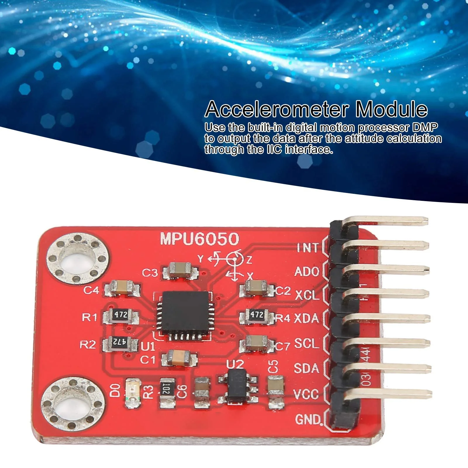 Gyroscope Accelerometer, MPU6050 6-Axis Accelerometer Gyroscope Sensor Module 16 Bit AD Converter Data Output for Engineers, Technicians - Image 3