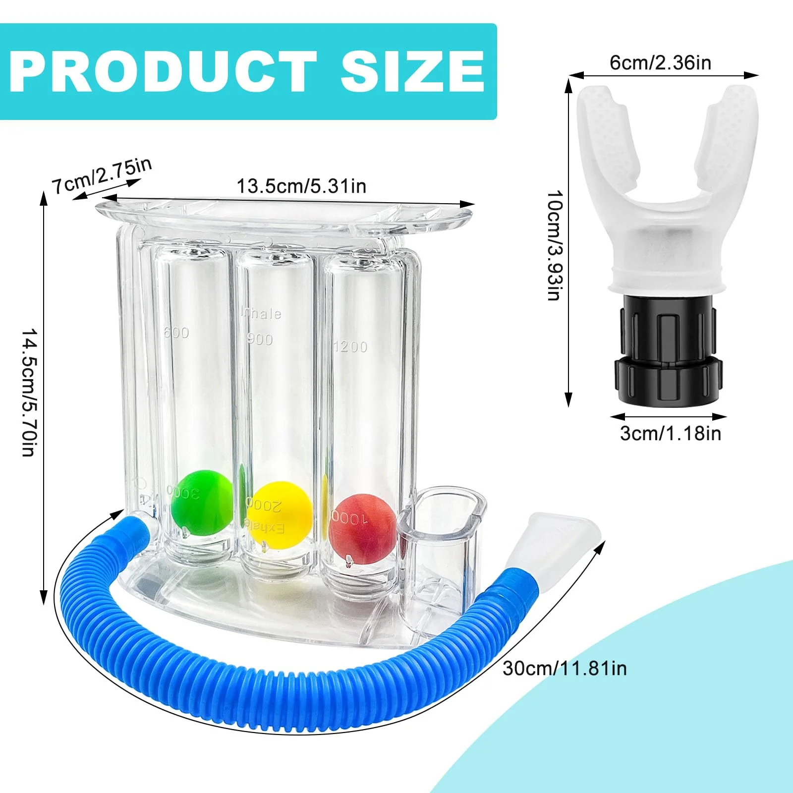 GZcaiyun 1 x 3-chamber breathing trainer, lung trainer with 3 colourful balls and 1 silicone mouthpiece, breathing exercise trainer for lung function and speech therapy, deep breath trainer - Image 2