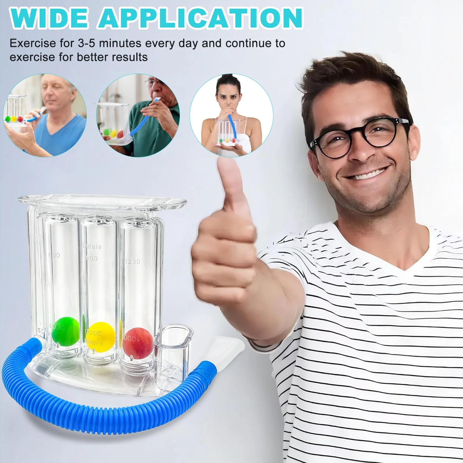 GZcaiyun 1 x 3-chamber breathing trainer, lung trainer with 3 colourful balls and 1 silicone mouthpiece, breathing exercise trainer for lung function and speech therapy, deep breath trainer - Image 6