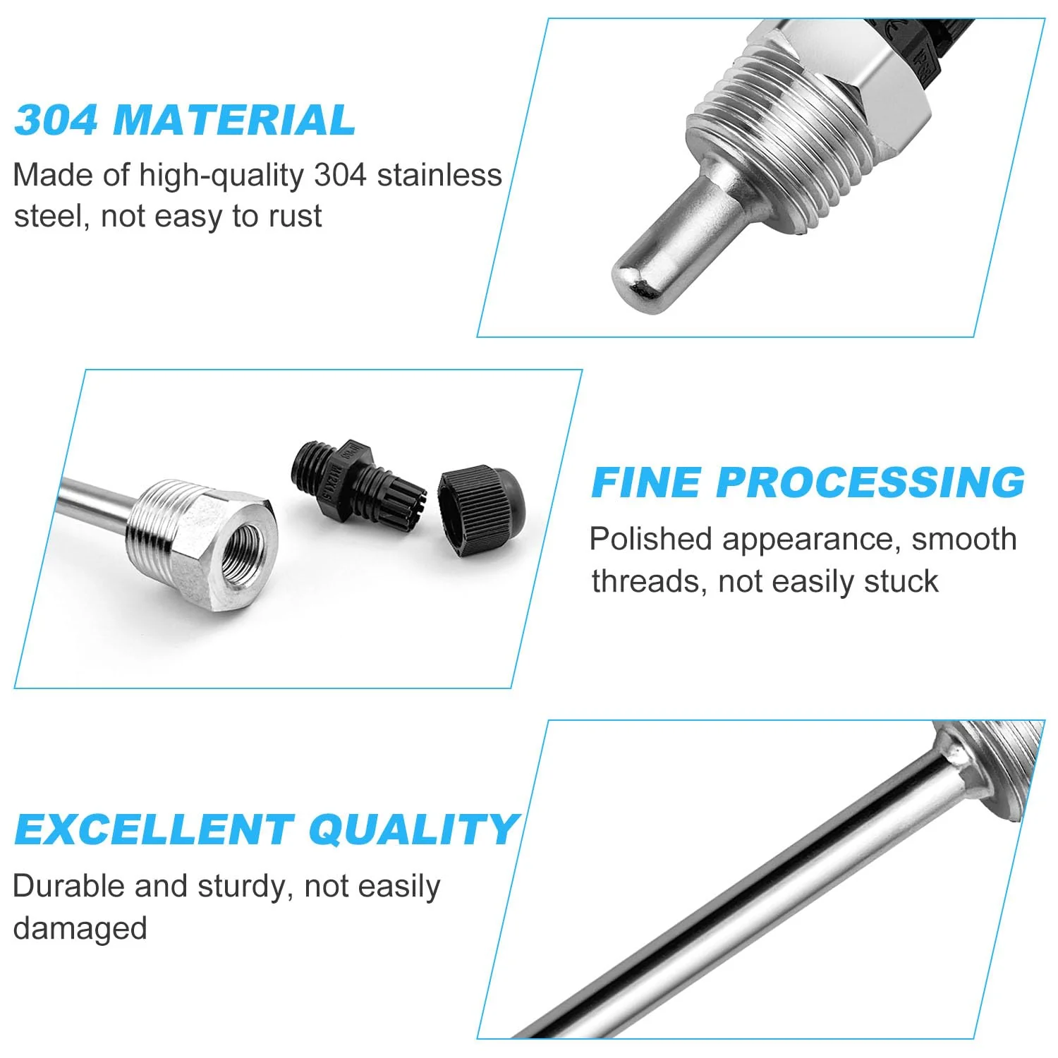 GZhaimai Pack of 4 Immersion Sleeves, 8 x 30 mm and 8 x 300 mm Stainless Steel Diving Sleeve, G1/2 Inch Thread, Made of High-Strength 304 Stainless Steel, Immersion Protection Tubes for Thermocouples - Image 3