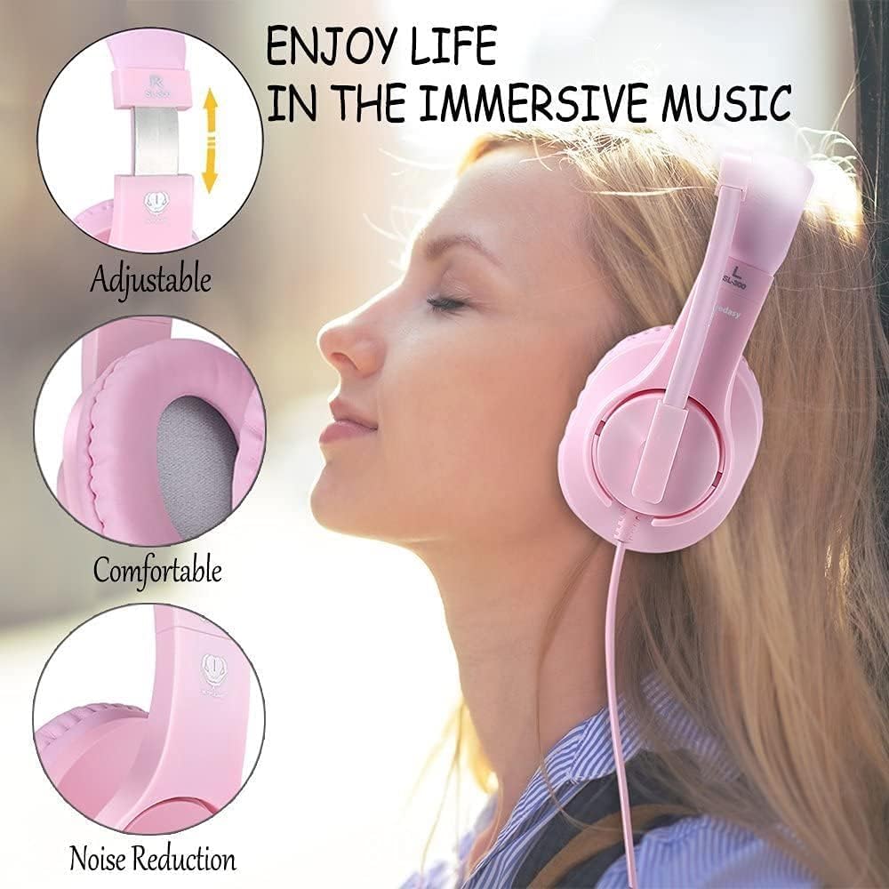 H-10 Gaming Headset for PS4, Xbox One, PC, PS5, Nintendo Switch, Stereo Wired Noise Cancelling Over Ear Headphones with Mic for Kids Adults, Bass Surround, Soft Memory Earmuffs, Pink H-10 pink - Image 3