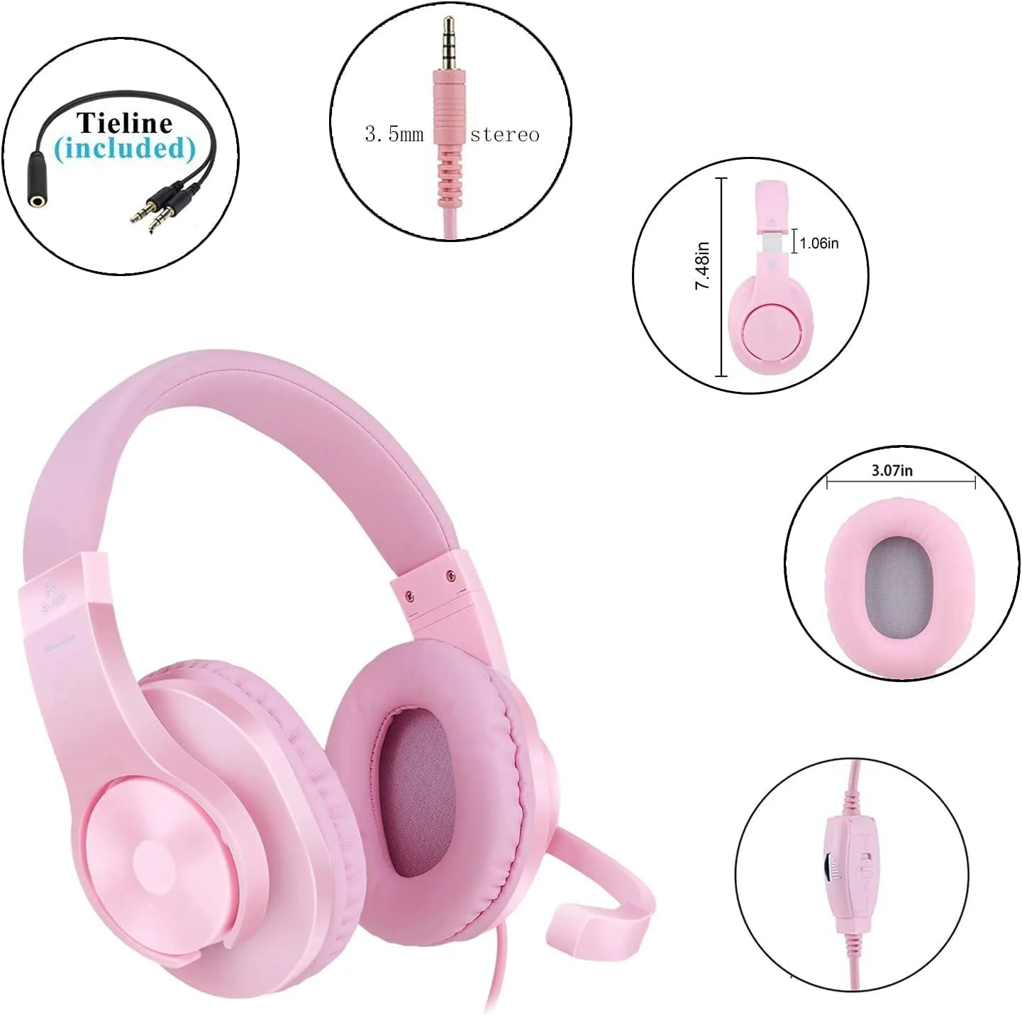 H-10 Gaming Headset for PS4, Xbox One, PC, PS5, Nintendo Switch, Stereo Wired Noise Cancelling Over Ear Headphones with Mic for Kids Adults, Bass Surround, Soft Memory Earmuffs, Pink H-10 pink - Image 5