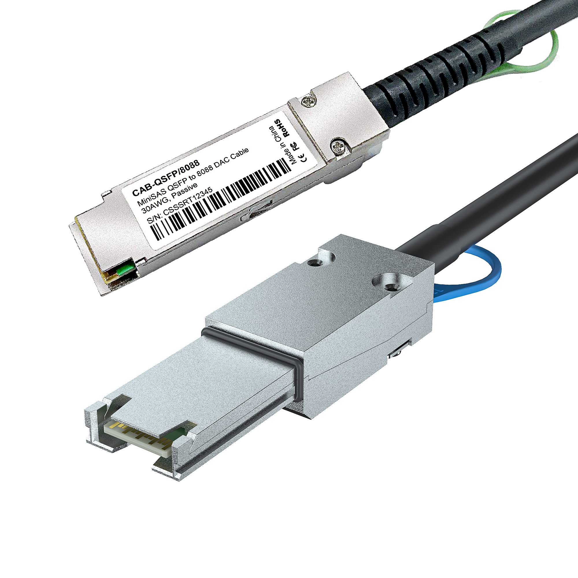 H!Fiber.com QSFP to SFF-8088 MiniSAS Cable, SFF-8436 to SFF-8088 External DDR Hybrid SAS Cable, 100-Ohm, 1 Meter(3.3ft), Copper Passive for NetApp DS4243 DS4246 DS2246 1m(3.3ft) SFF-8088 to QSFP(SFF8436) - Image 2