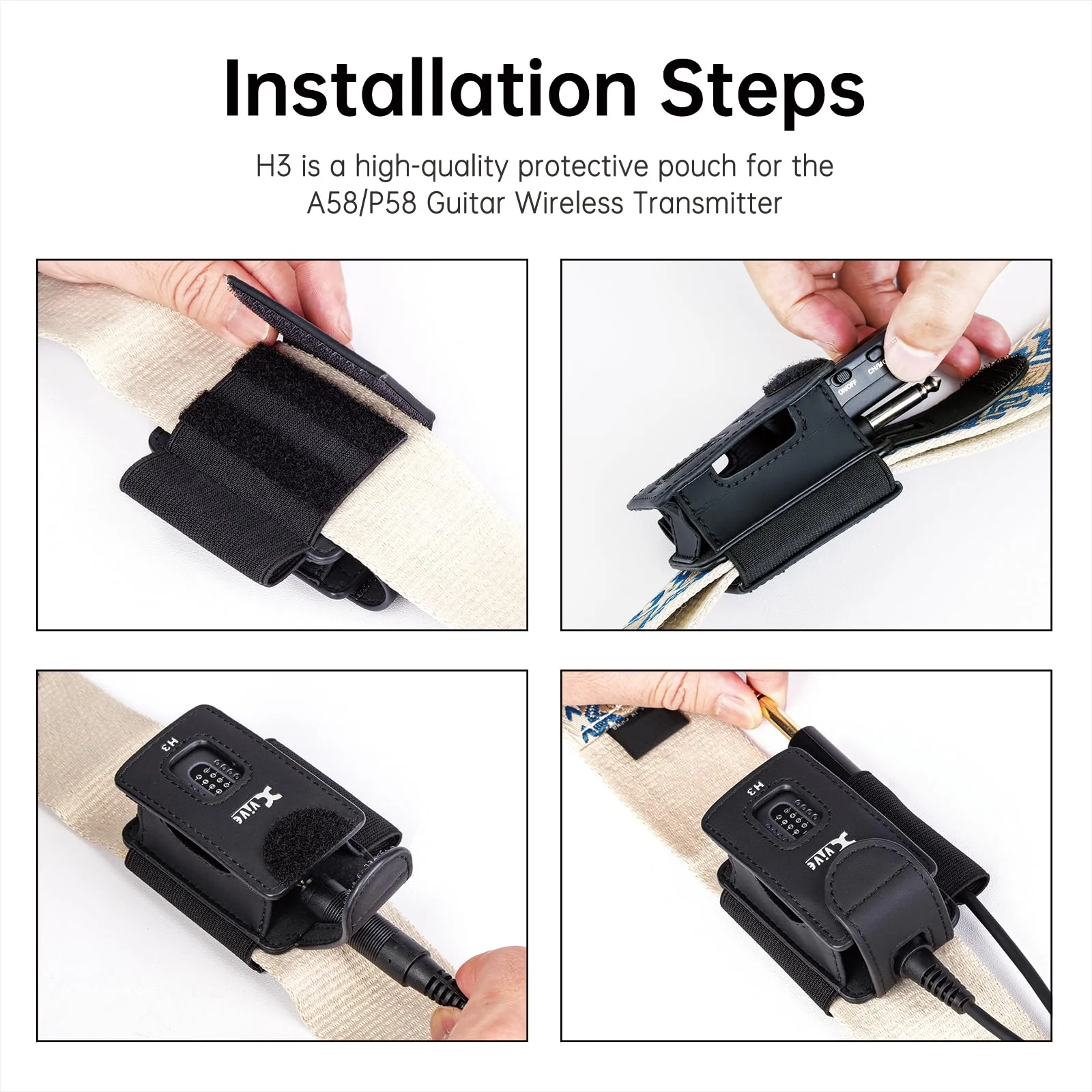 H3 Transmitter Holder for A58 and P58 Guitar Wireless Systems,with ¼” TS male to ¼” TS Female Adapter Black H3 holder - Image 3