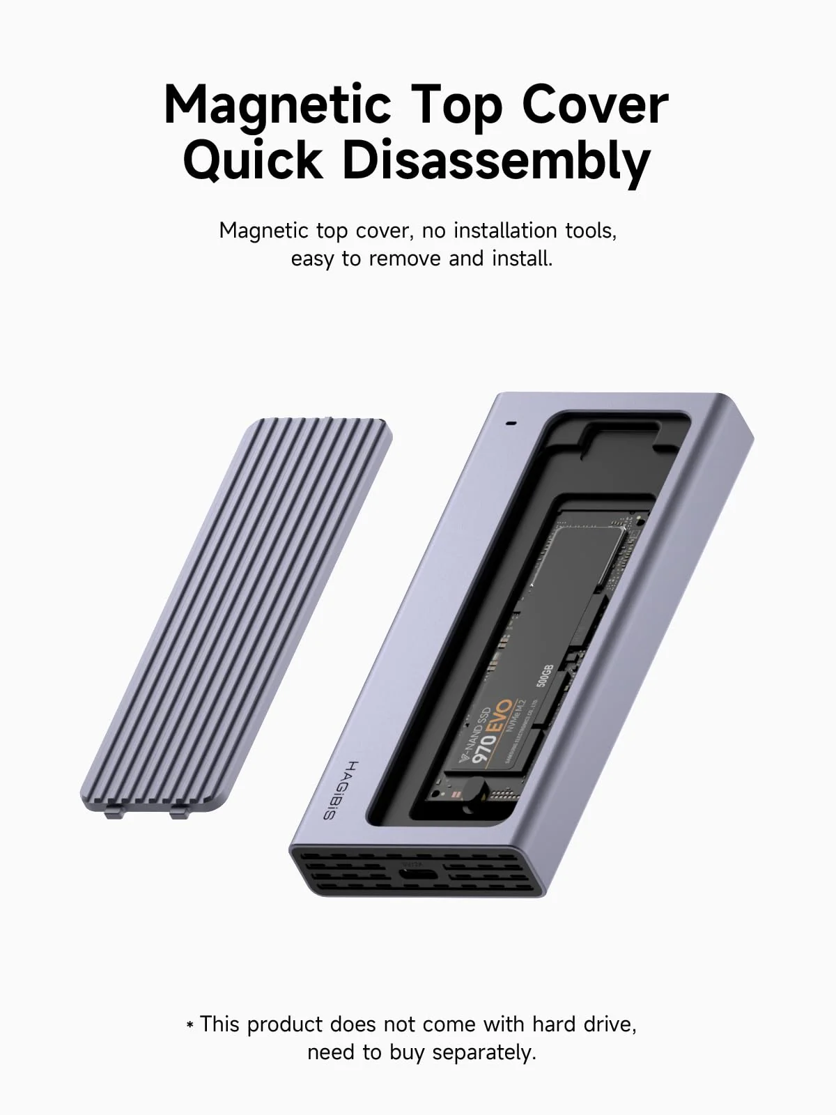 Hagibis USB C Hub with M.2 SSD Enclosure, Magnetic Cover Easy Disassemble External Hard Drive Enclosure with 10Gbps USB 3.1, USB C for MacBook Pro, iPhone15 Pro Max, Mac Mini, Laptop, PC (HB777) - Image 4