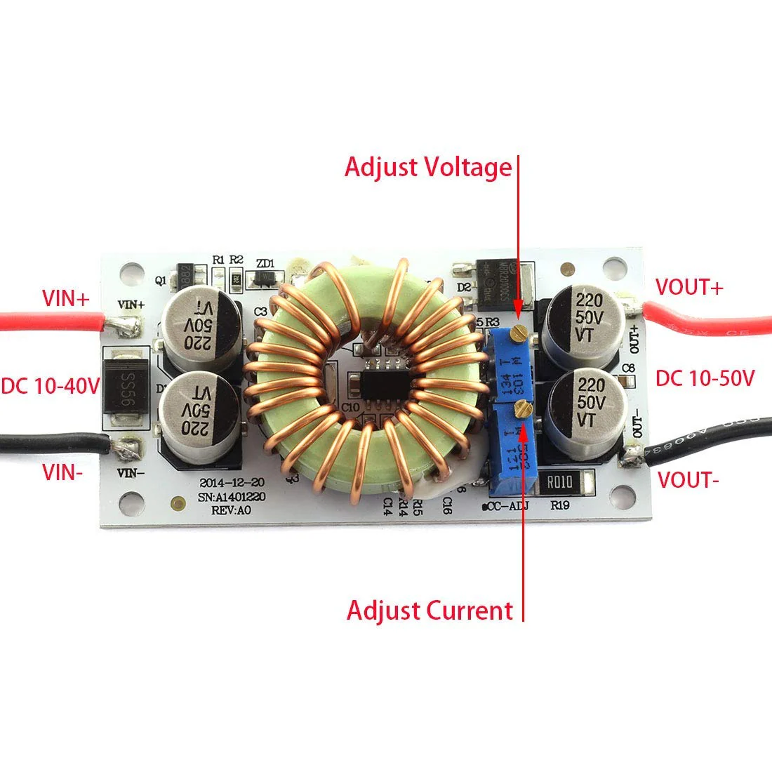 Hailege 250W DC-DC Boost Step-up Module, 10-40V to 10-50V, 6A Adjustable, Constant Voltage, Constant Current, 150KHz, 6A, 250W - Image 3