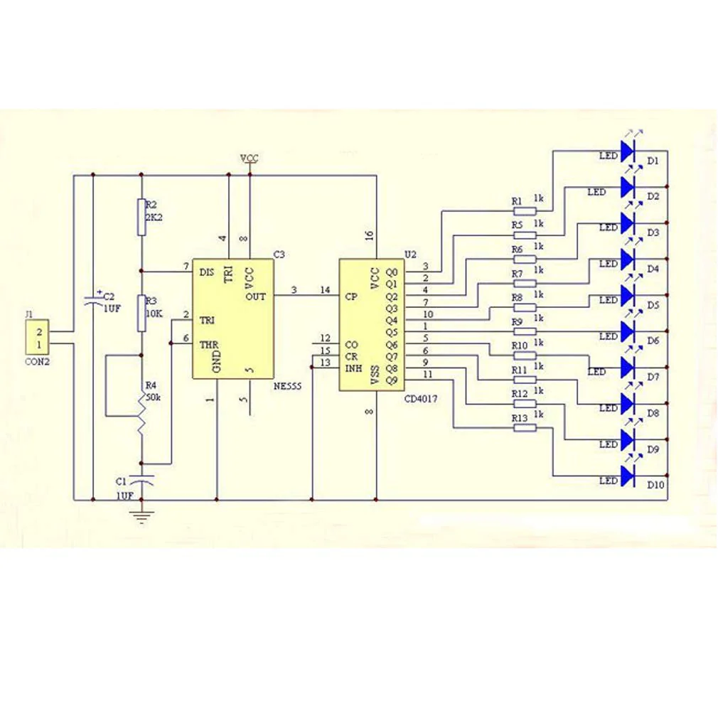 Hailege 2pcs NE555+CD4017 Running LED Flow LED Light Electronic Production Suite DIY Kit 2.5-14.5V - Image 7