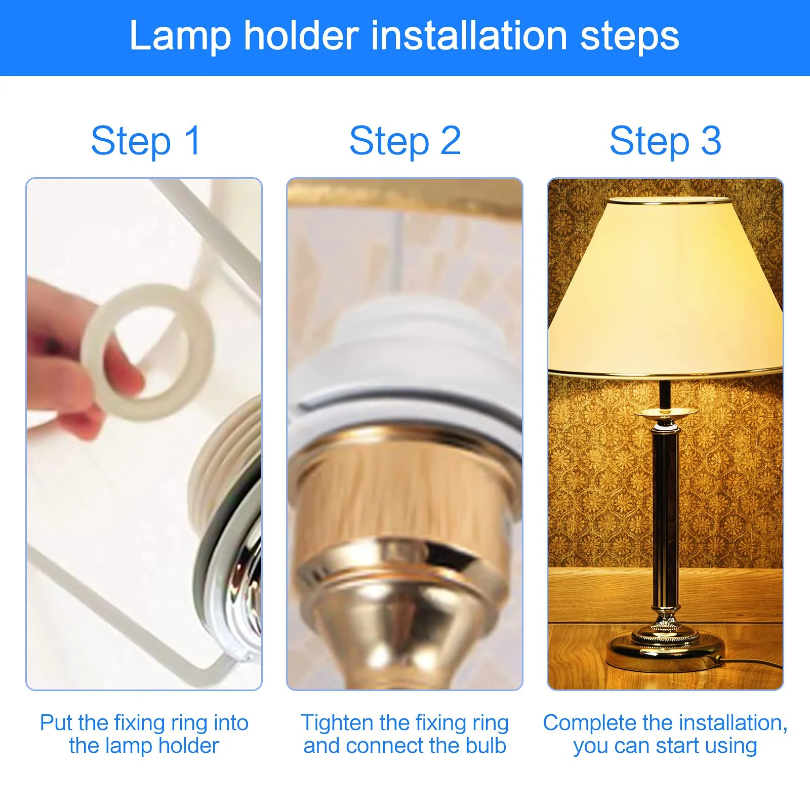 Haisheng Pack of 15 Screw Ring E14 White Lamp Holder Lock Thread Ring Replacement Ring Plastic E14 Socket Screw Ring Lamp Holder Lampshade Ring Set for Lamps Shade and Glass Elements (White) - Image 6