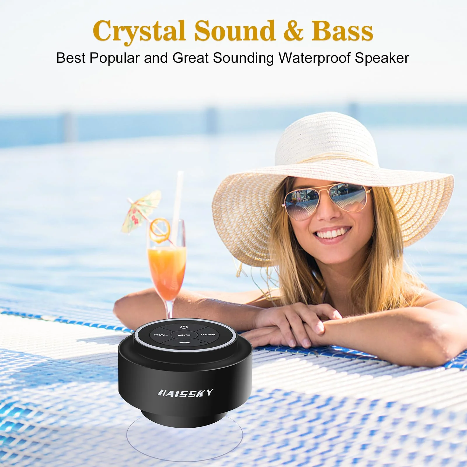 HAISSKY Bluetooth Shower Speakers, Portable Wireless Speaker with Suction Cup, IP67 Waterproof Speaker Pairs Easily to Phones, Tablets, Computer, Gift for Men & Women Black - Image 2