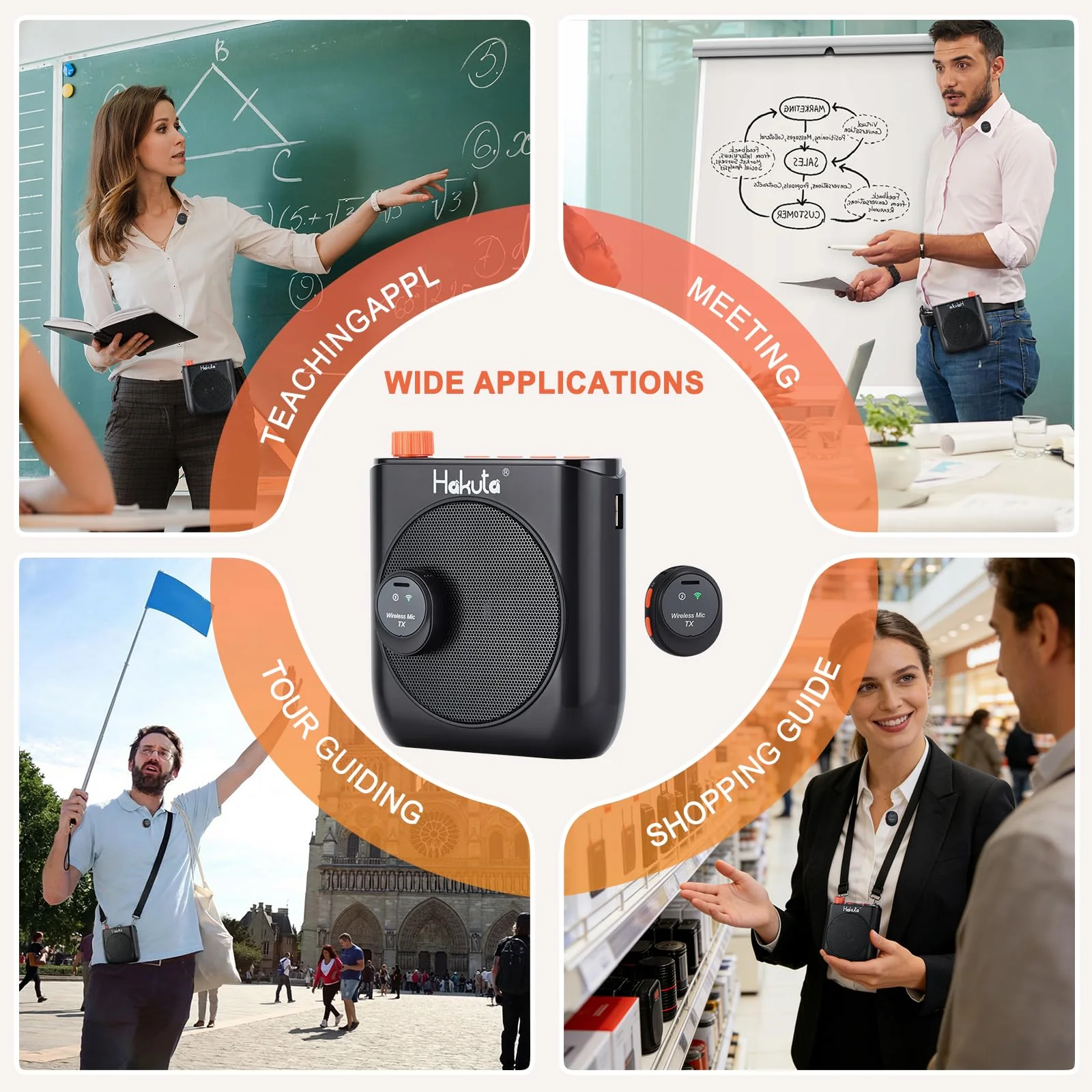 HAKUTA Voice Amplifier with Magnetic Wireless Lavalier Microphone, Portable Bluetooth Speaker for Teachers with 2 Mic, Rechargeable Voice Amplifier for Classroom/Meetings/Training/Outdoor - Image 9