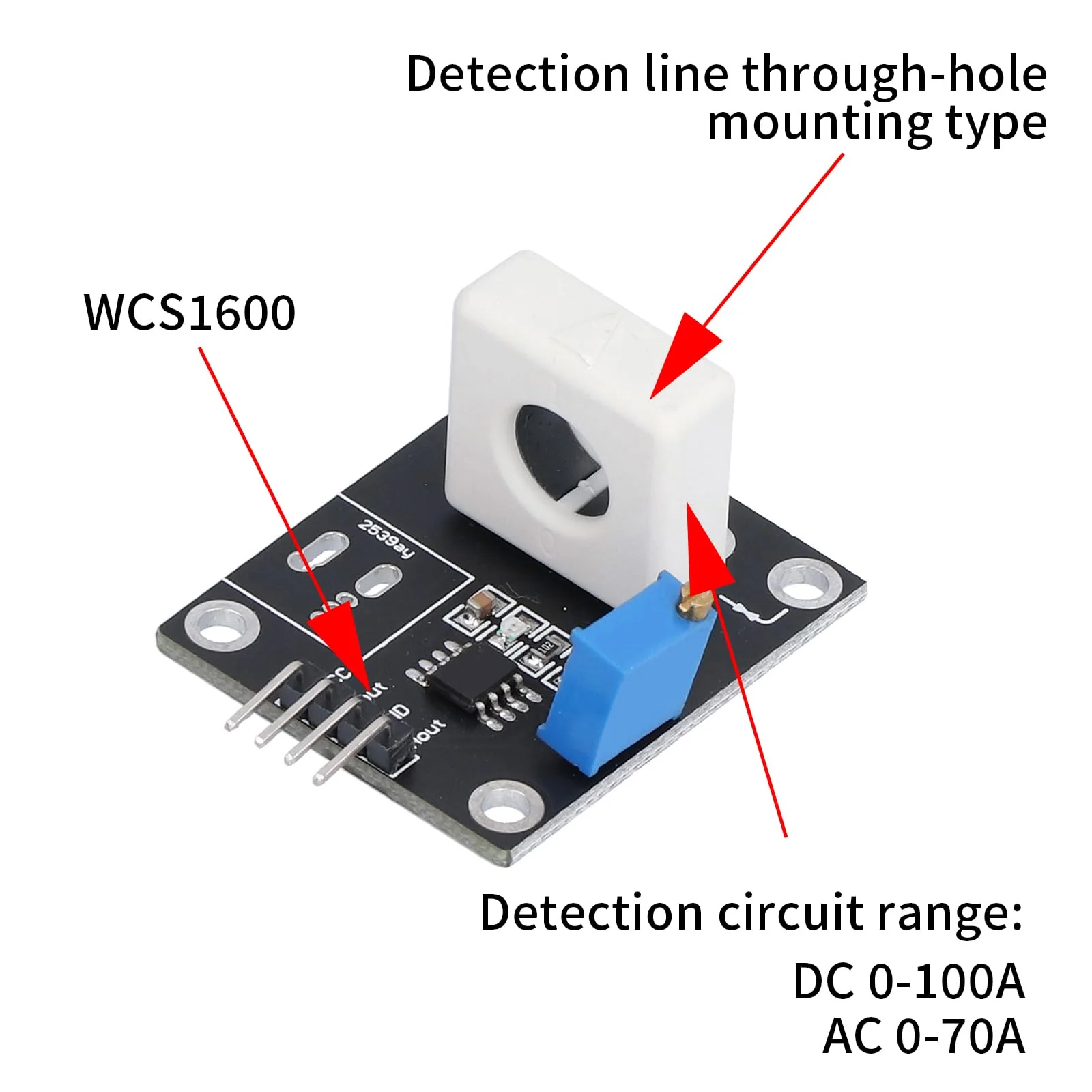 Hall Current Sensor, 100A WCS1600 DC 5V Short Circuit Protection Modules Adjustable Short Circuit Overcurrent Protection Detector for Intelligent Car Engine Overcurrent Detection Wcs1600-black - Image 5