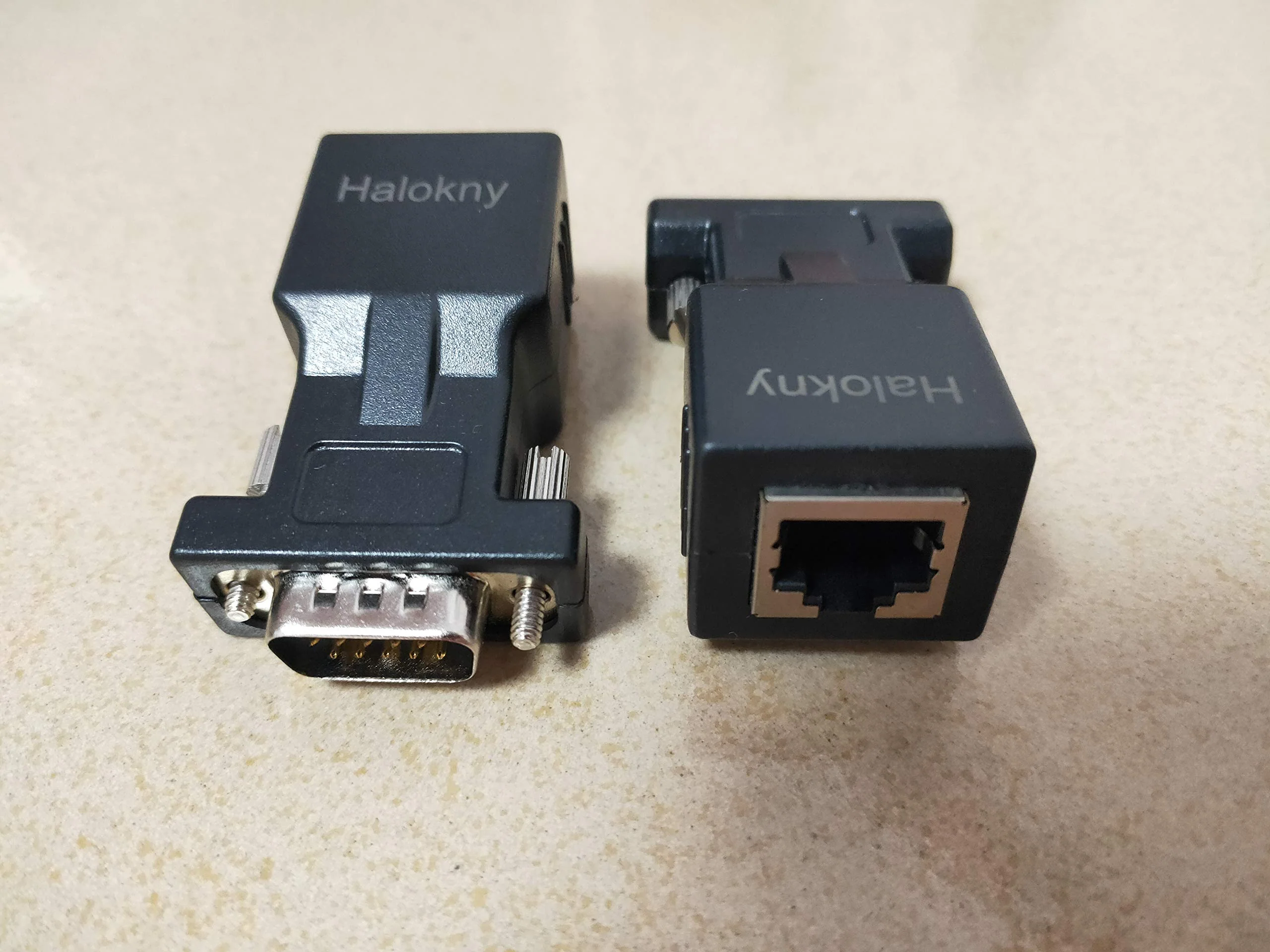Halokny VGA Extender Over Ethernet Adapter, VGA 15 Pin Male to CAT5 CAT6 RJ45 Female Network Cable Extender Connector Adapter(2-Pack) - Image 3