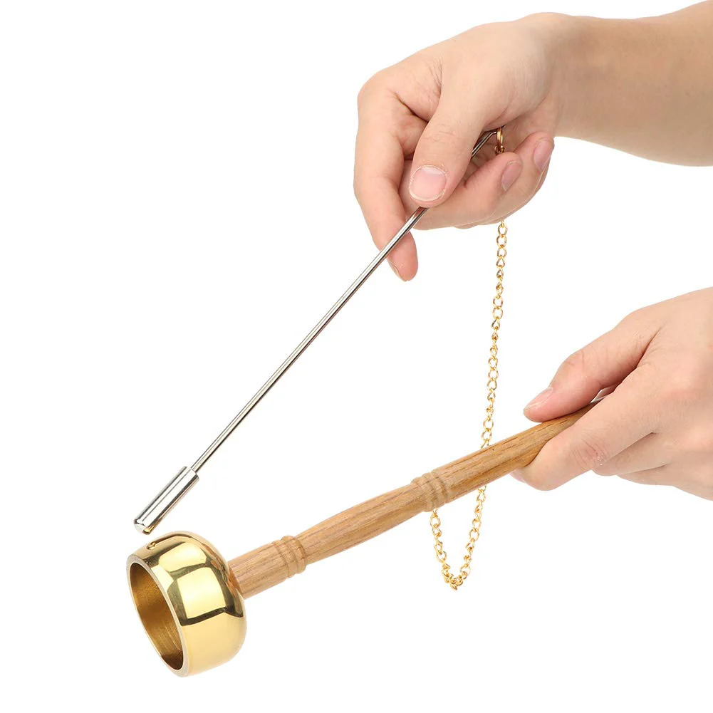 Hand Bell, Meditation Prayer Bells Buddhism Wooden Handle Brass Hand Bell Singing Scripture Implement Buddhist Supplies - Image 5