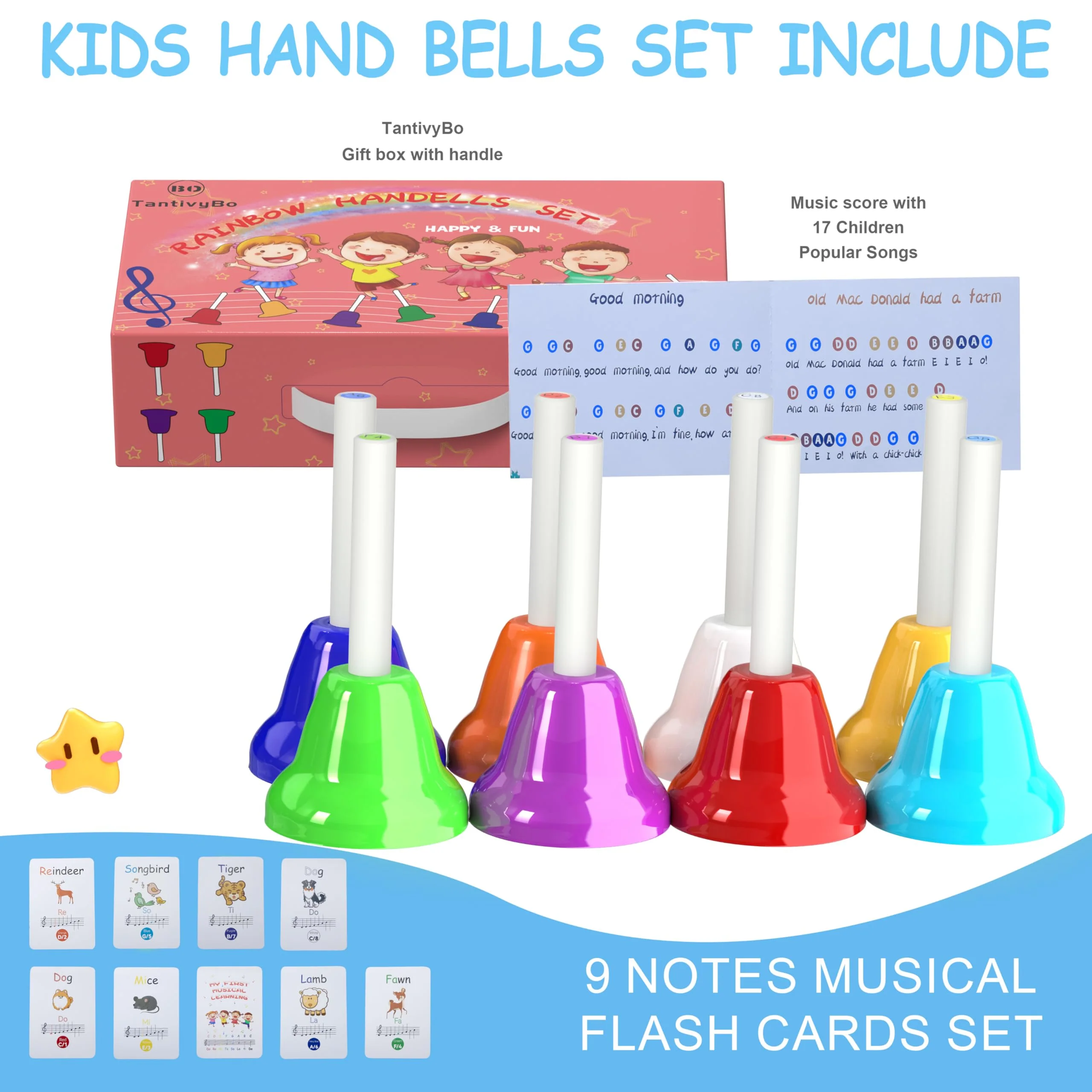Hand Bells, 8 Note Musical Handbells Set with 17 Songbook Musical Toy Percussion Instrument for Toddlers Children Kids for Children's Day Family Activity School and Church (Upgraded Edition) - Image 2