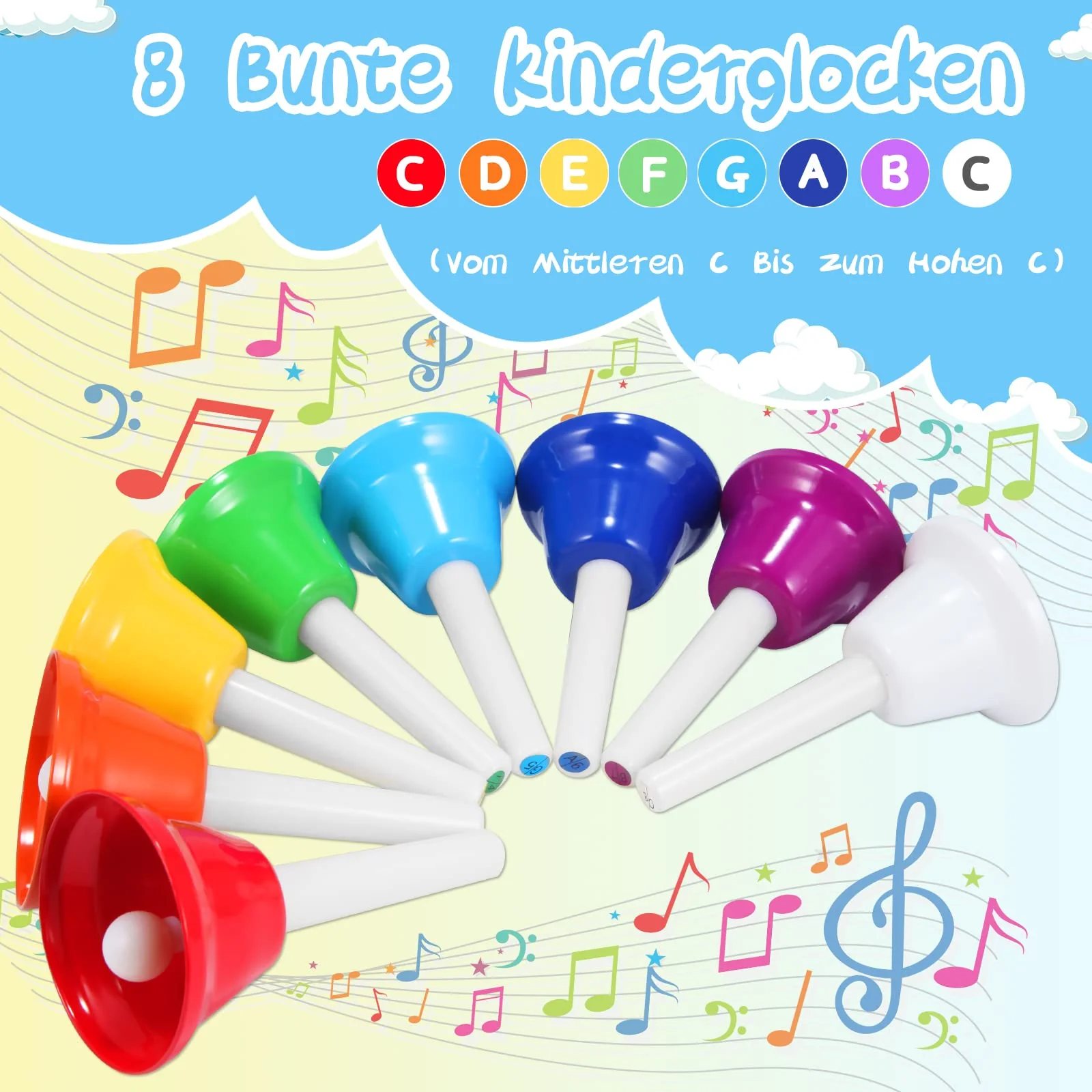 Hand Bells, 8 Note Musical Handbells Set with 17 Songbook Musical Toy Percussion Instrument for Toddlers Children Kids for Children's Day Family Activity School and Church (Upgraded Edition) - Image 4