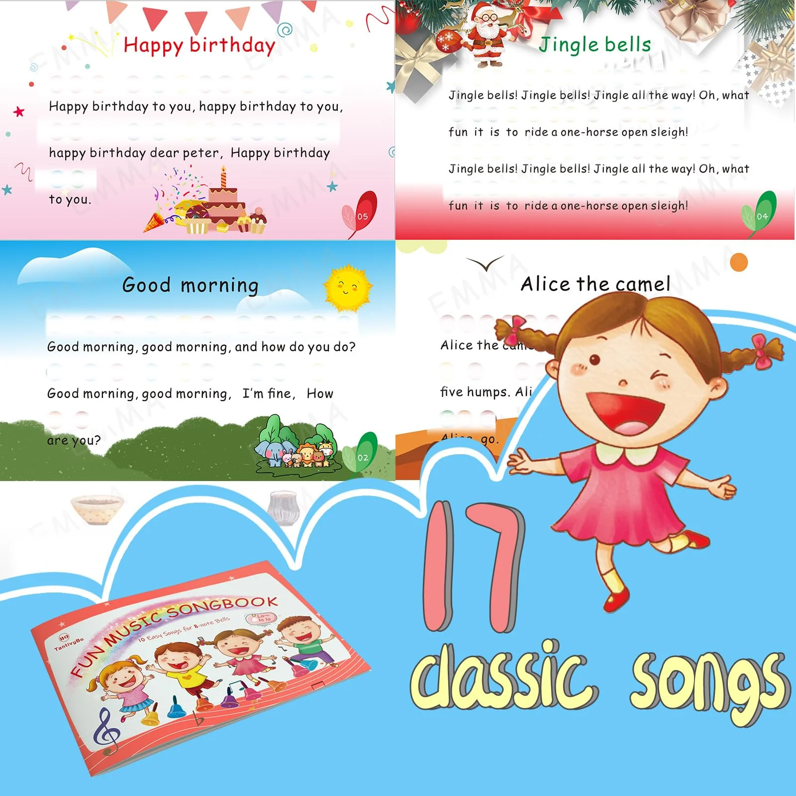 Hand Bells, 8 Note Musical Handbells Set with 17 Songbook Musical Toy Percussion Instrument for Toddlers Children Kids for Children's Day Family Activity School and Church (Upgraded Edition) - Image 6