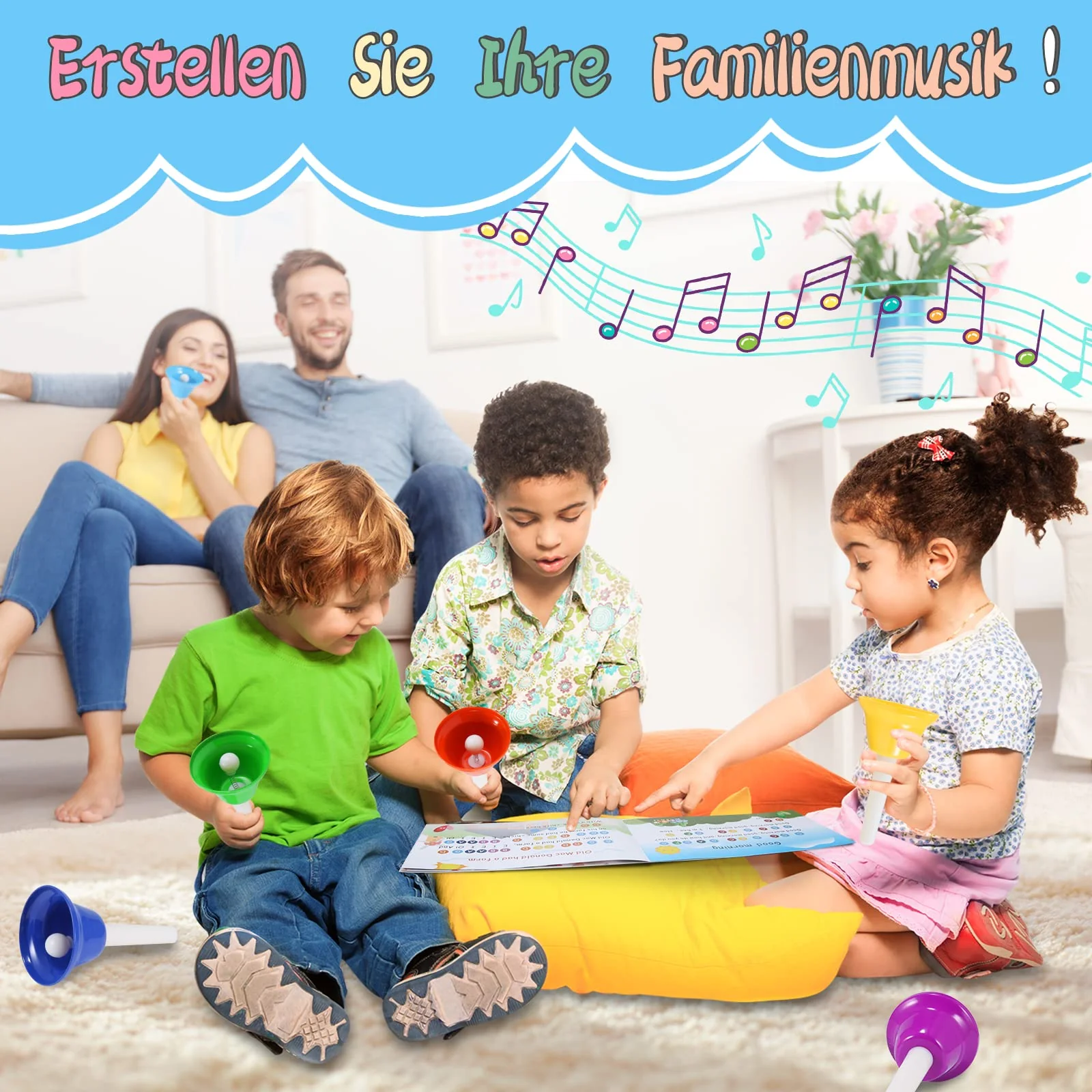 Hand Bells, 8 Note Musical Handbells Set with 17 Songbook Musical Toy Percussion Instrument for Toddlers Children Kids for Children's Day Family Activity School and Church (Upgraded Edition) - Image 7
