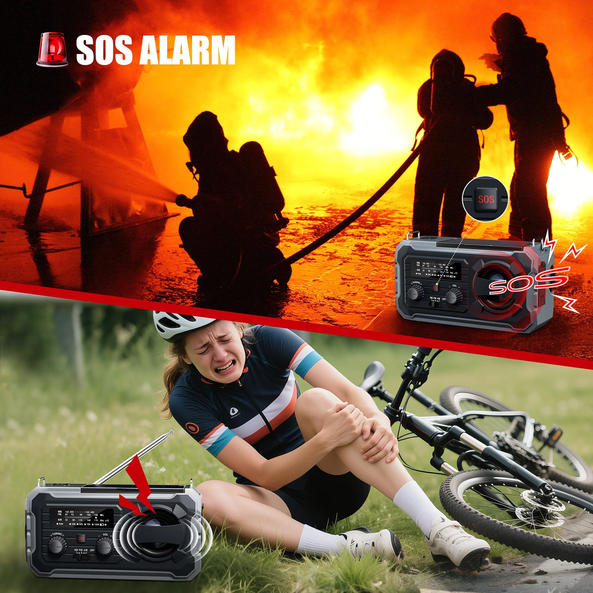 Hand Crank Emergency Radio, 10000mAh Weather Radio with AM/FM/NOAA, Solar Prower, SOS Alarm, Phone Charging, LED Flashlight, Portable Survival Gear for Outdoor & Home Emergencies Kits, Grey - Image 4