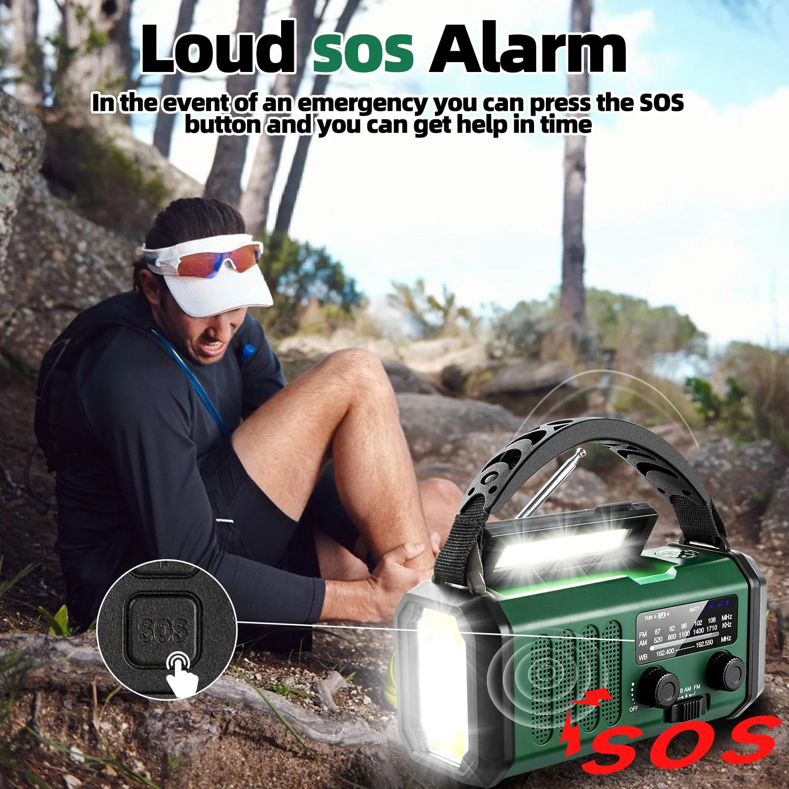 Hand Crank Emergency Radio,37000mWhSolar Powered Hand Crank Portable Radio,NOAA AM FM Weather Radio with 3Mode Flashlight and Reading Light,Cell Phone Charger,Home and Emergency Distress Signal Green - Image 6