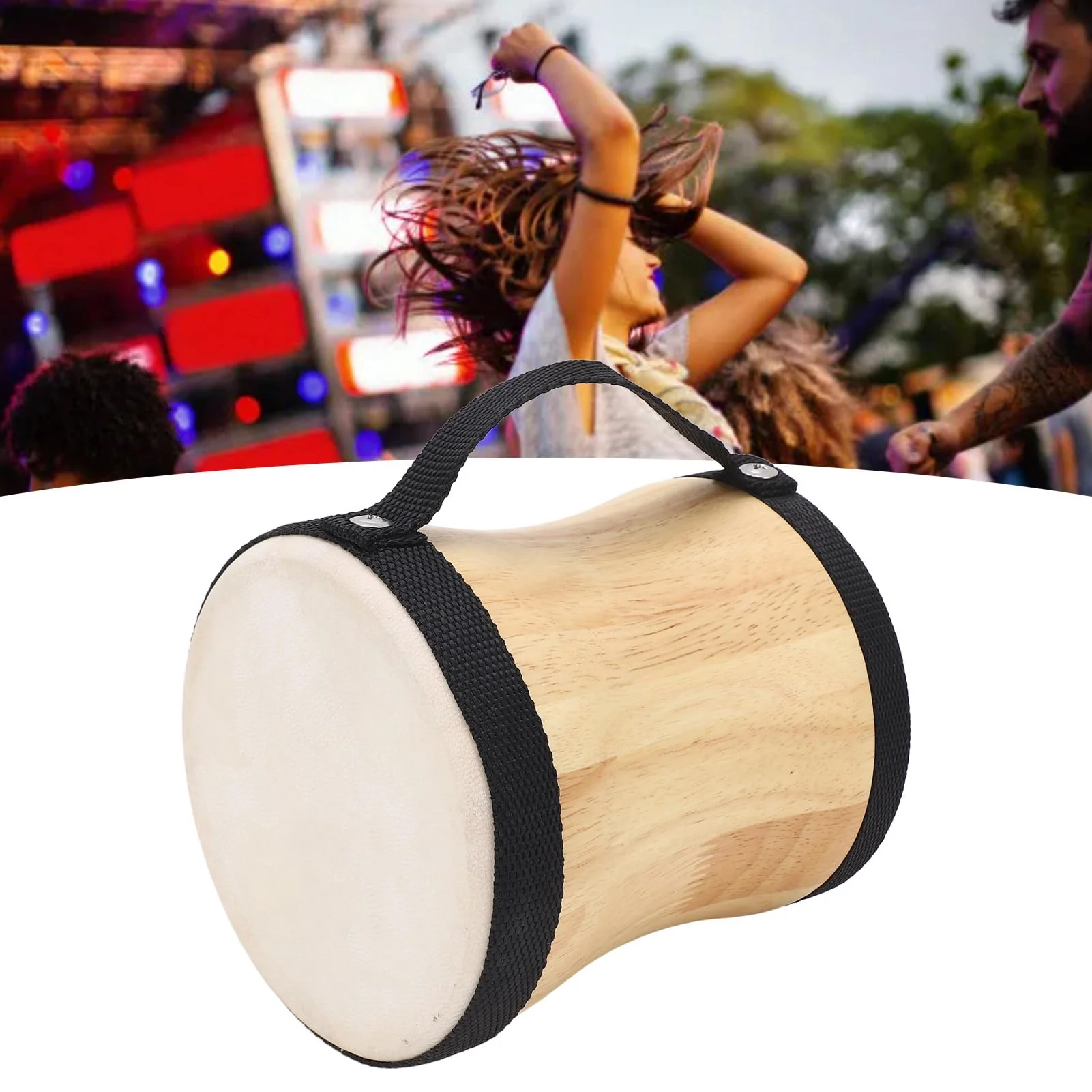 Hand Drum Kit Sheepskin Top Bongo Percussion Drum for Performances Parties Music Festivals (Black) Black - Image 3